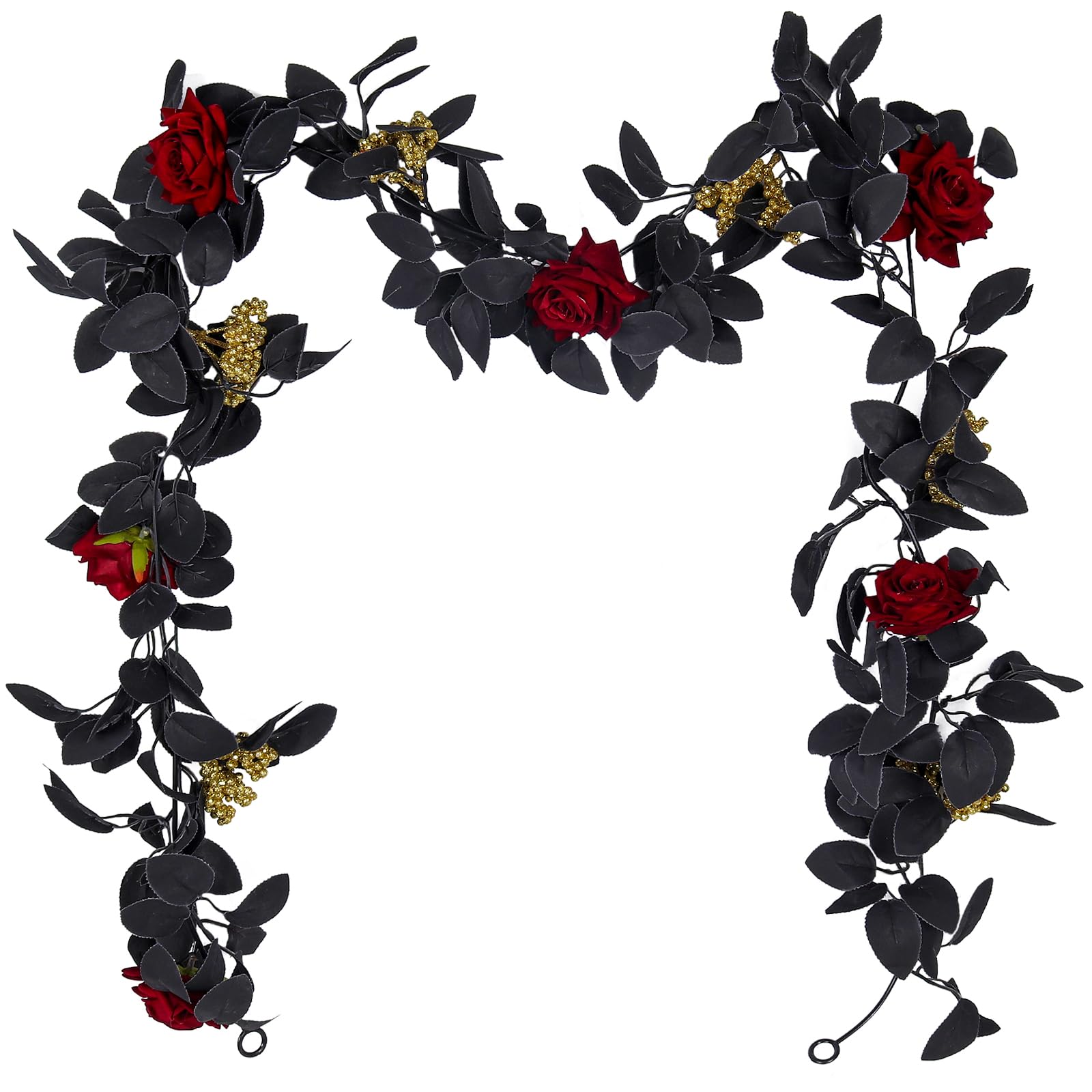 KIWDZFU  Artificial Halloween Garland Silk Red Roses Flower Vine 5.6FT Fall Leaf Wreath for Halloween Gothic Wedding Table Centerpiece Decor