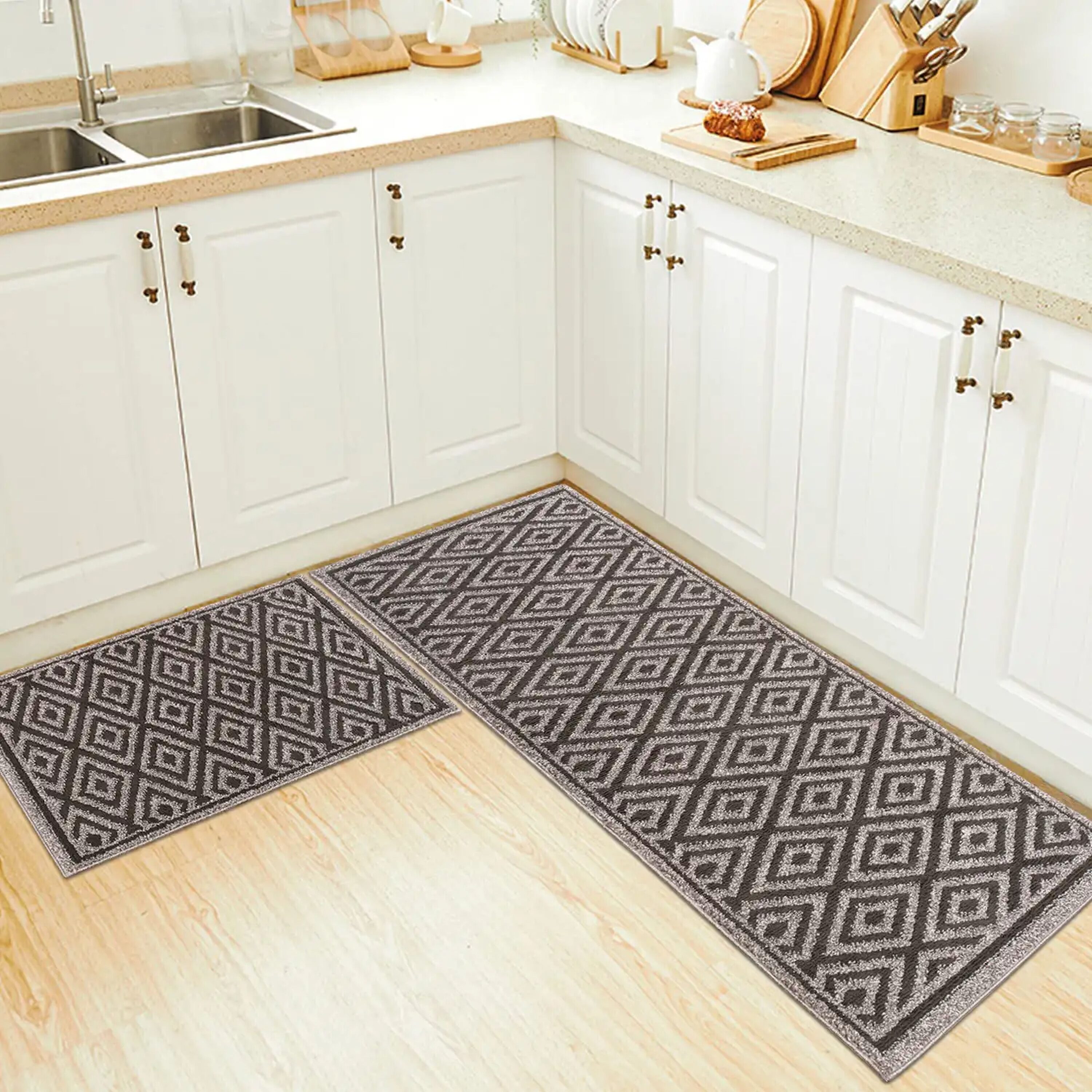 The Sofia Rugs Sofihas 2 Piece Kitchen Rug Sets 60in x 24in x 35in x 24in Kitchen  Floor Mats 100% Shag Polypropylene Farmhouse Washable Kitchen Rugs and Mats  with Non Skid Rubber