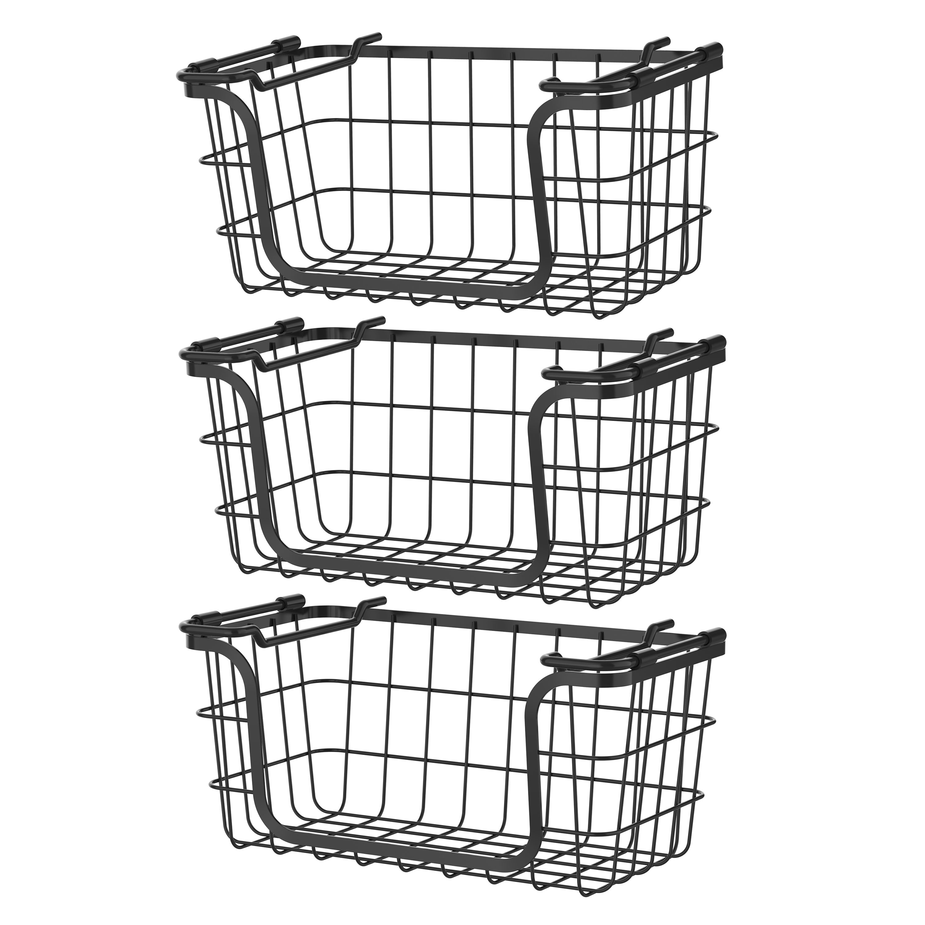Farmhouse Baskets Wire Storage Baskets, Pantry Organizer Baskets with Wood  Handle, Metal Baskets Bins for Kitchen Pantry Shelf Cabinets, White,2 pack