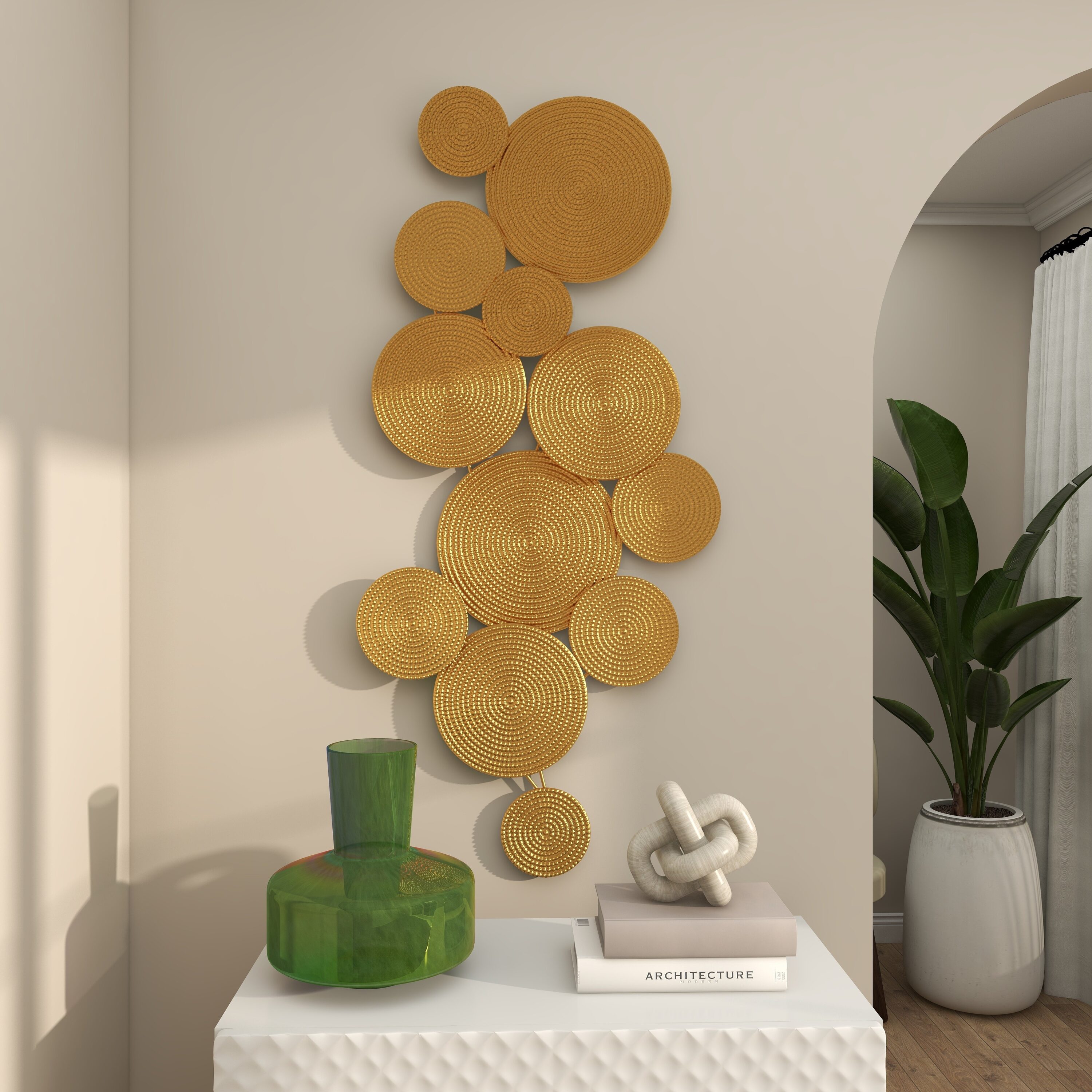 Gold Circular Iron Bohemian Wall Sculpture