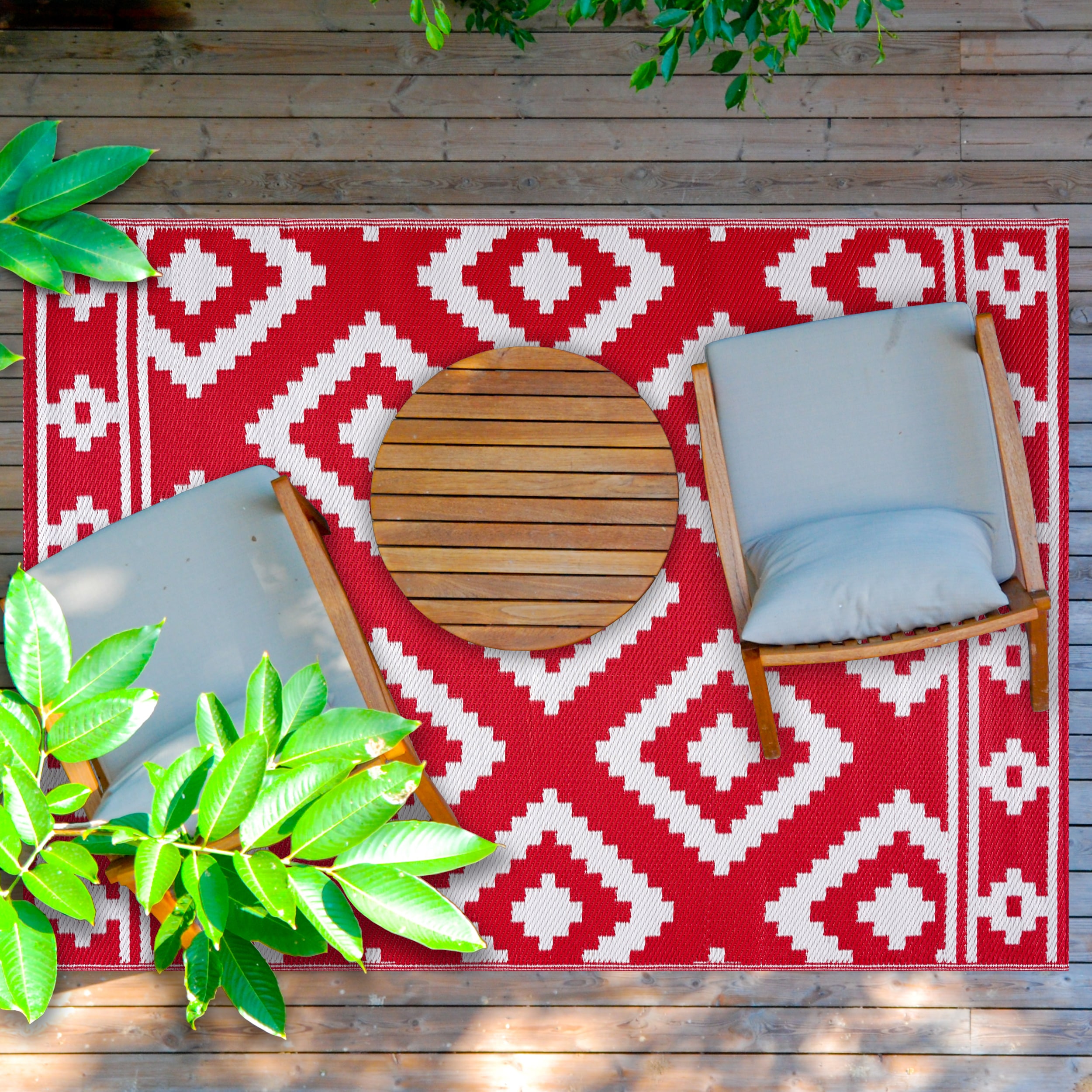 Playa Rug PLY-R-MLN-RW-8X10 8 x 10 (ft) Knotted Polypropylene Milan-RedWhite Rectangular Indoor/Outdoor Geometric Area rug