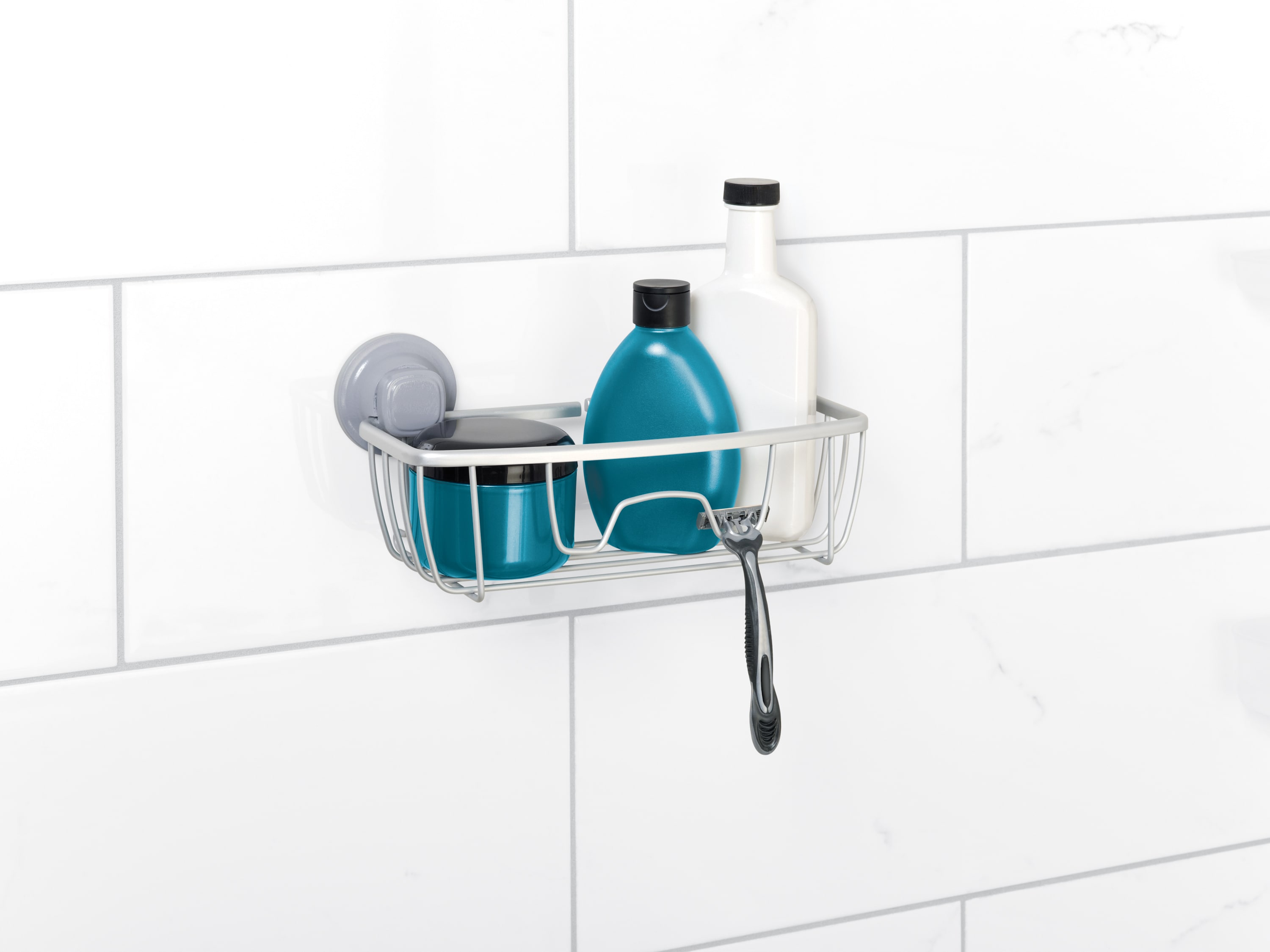 Style Selections Satin Chrome Aluminum 1-Shelf Hanging Shower Caddy 5.63-in  x 5.36-in x 2.5-in in the Bathtub & Shower Caddies department at