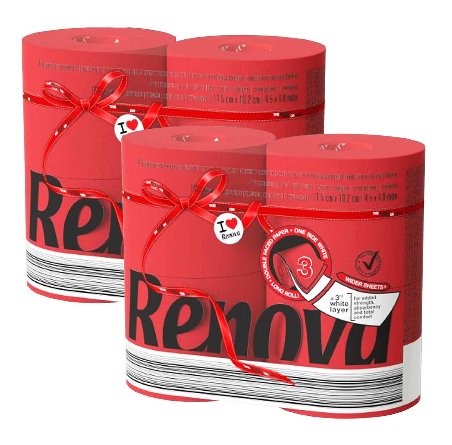 EVIDECO FRENCH HOME GOODS Renova Red Toilet Paper Jumbo Rolls - 3-Ply 180 Sheets 2x4 Pack (8 Rolls Total) - Premium Quality Eco Label Certified - Set of 2