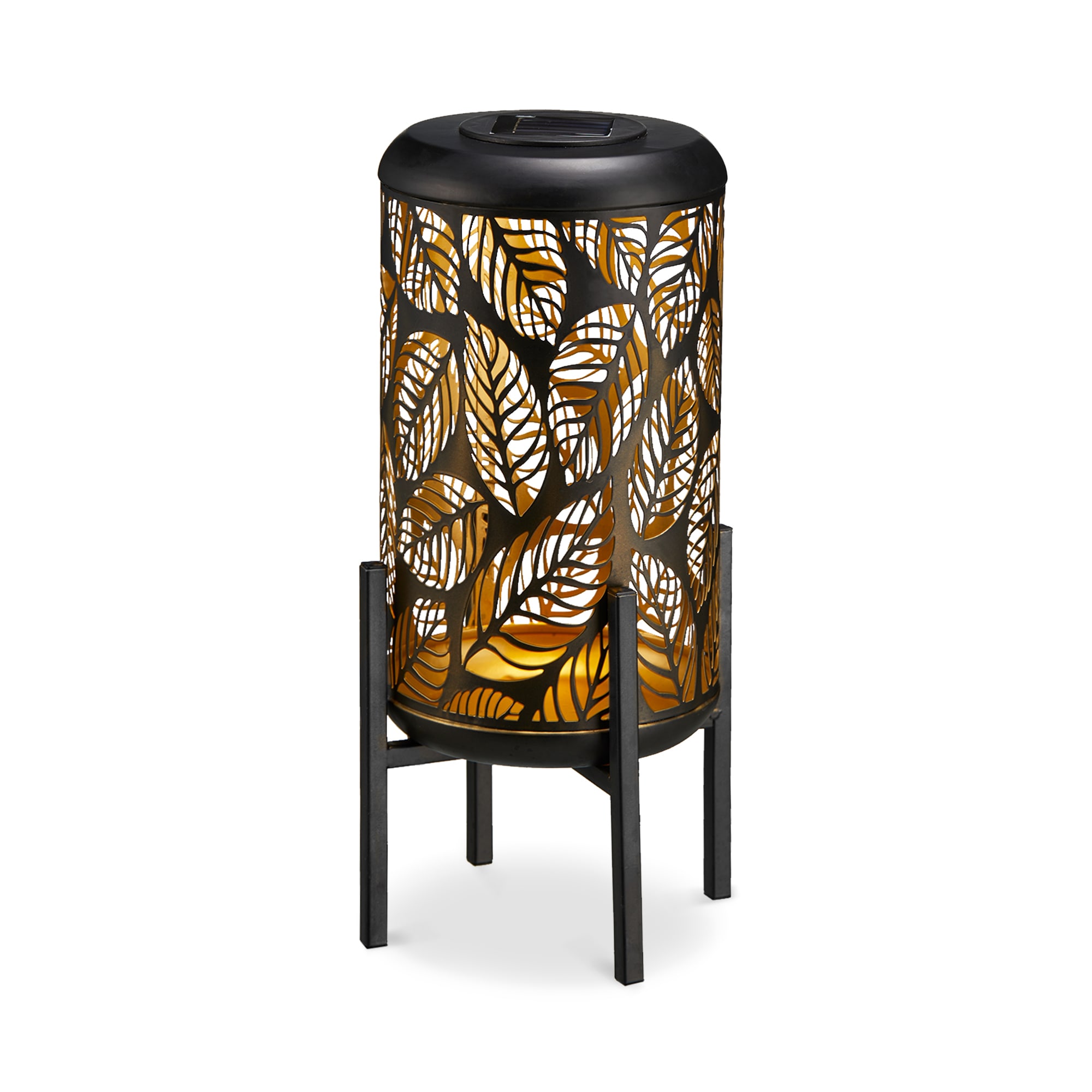 Glitzhome 2023300068 6.75-in x 14.25-in Black Metal Solar Outdoor Decorative Lantern