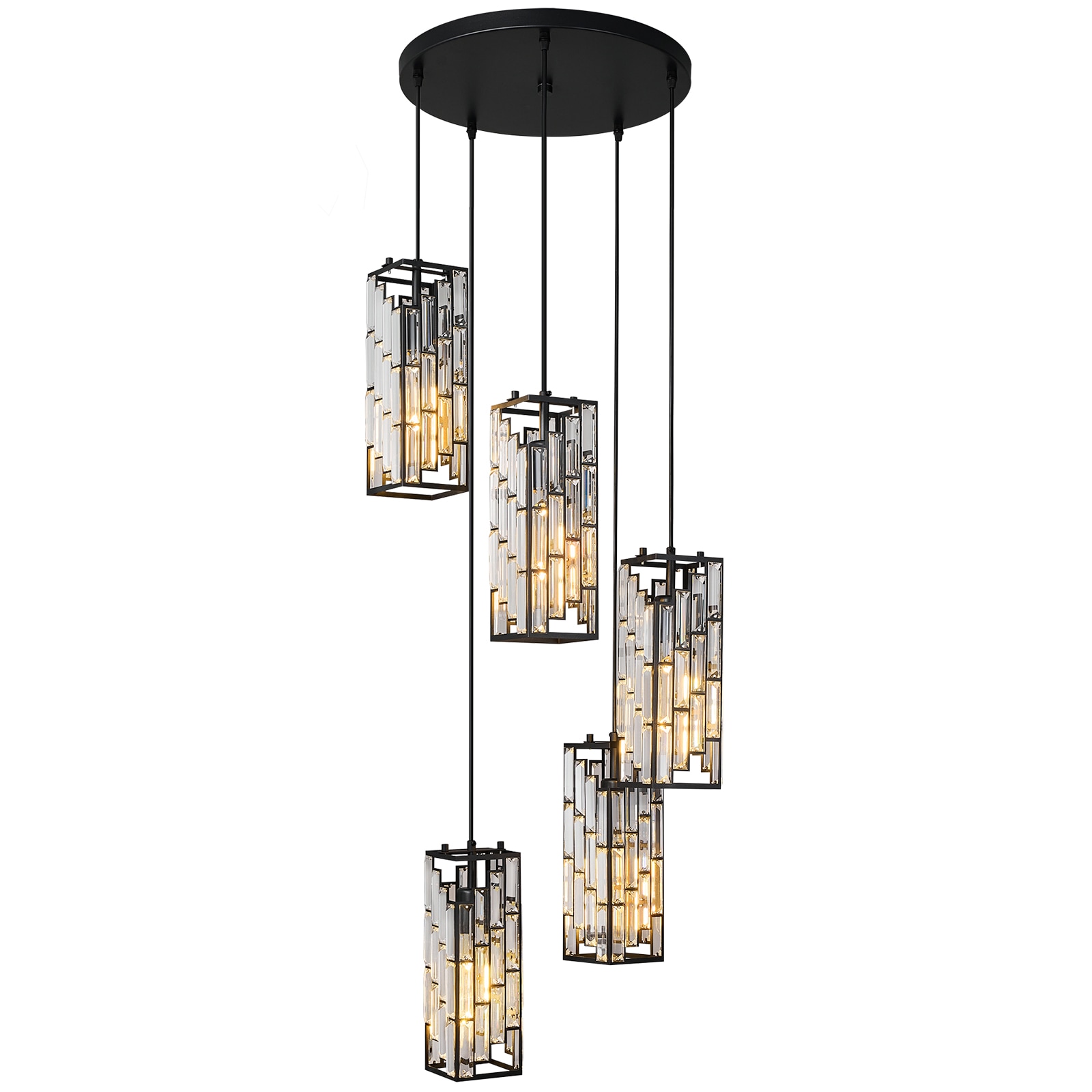 ZHLLMQ Pendant 5-Light Modern Black Crystal Rectangle Non-integrated LED 15.74 Kitchen Island E26 Pendant Light
