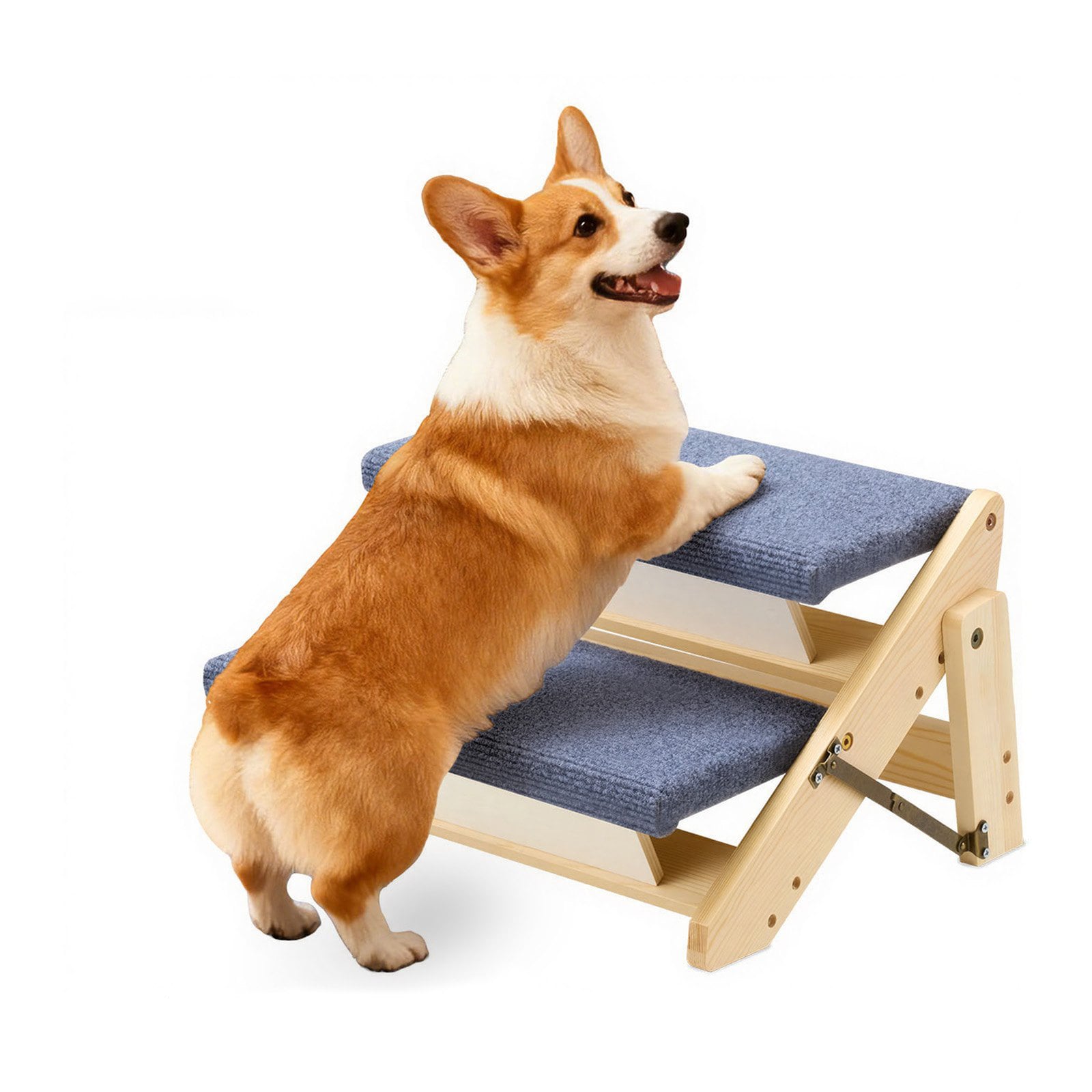 Mecale 2-Step Folding Wood Pet Stairs Pine Flat-Fold Dog Steps for Beds Sofa and Cars 110 lb Natural