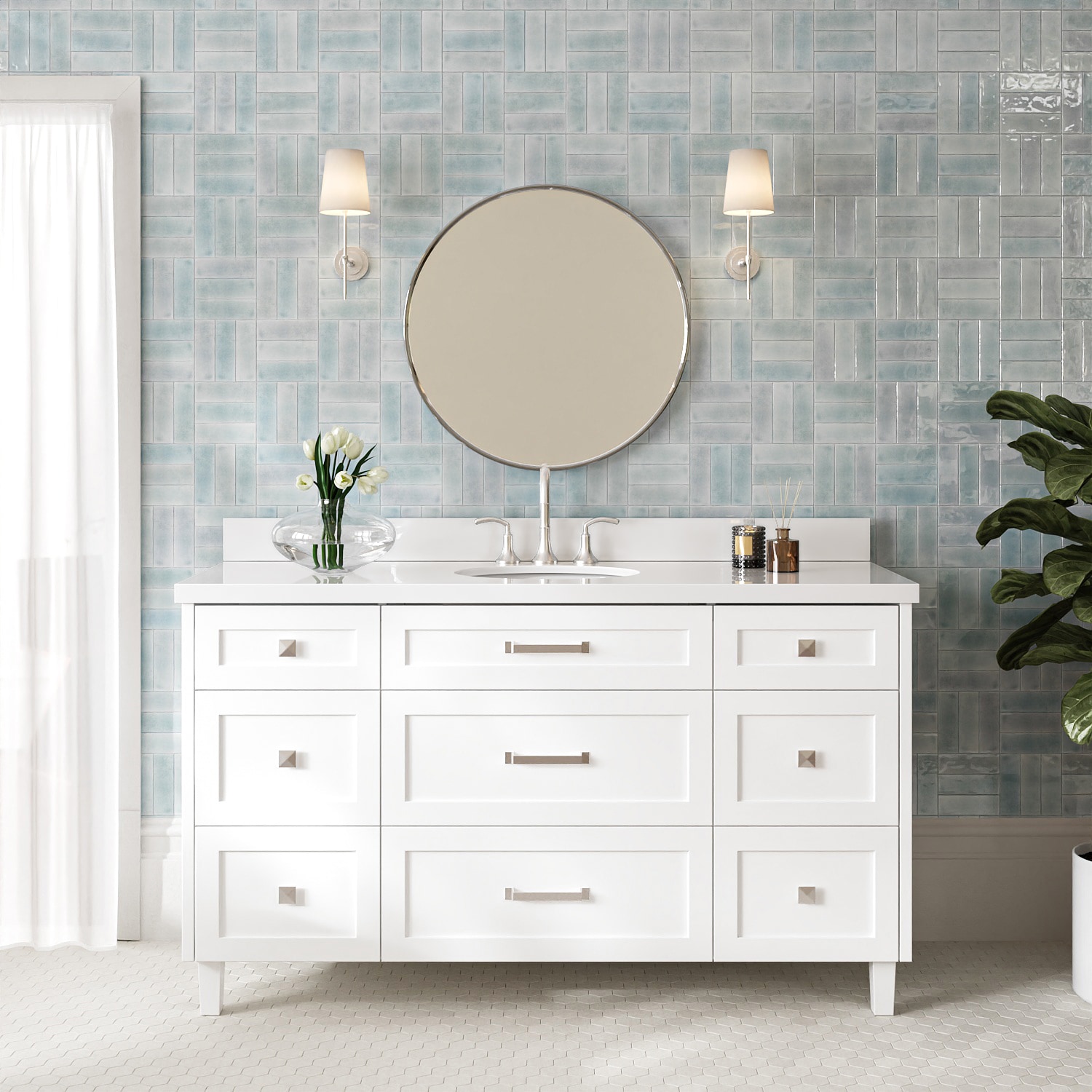 ARIEL B61WQOVOWHT Monroe 60-in White Undermount Single Sink Bathroom Vanity with Pure White Quartz Quartz Top