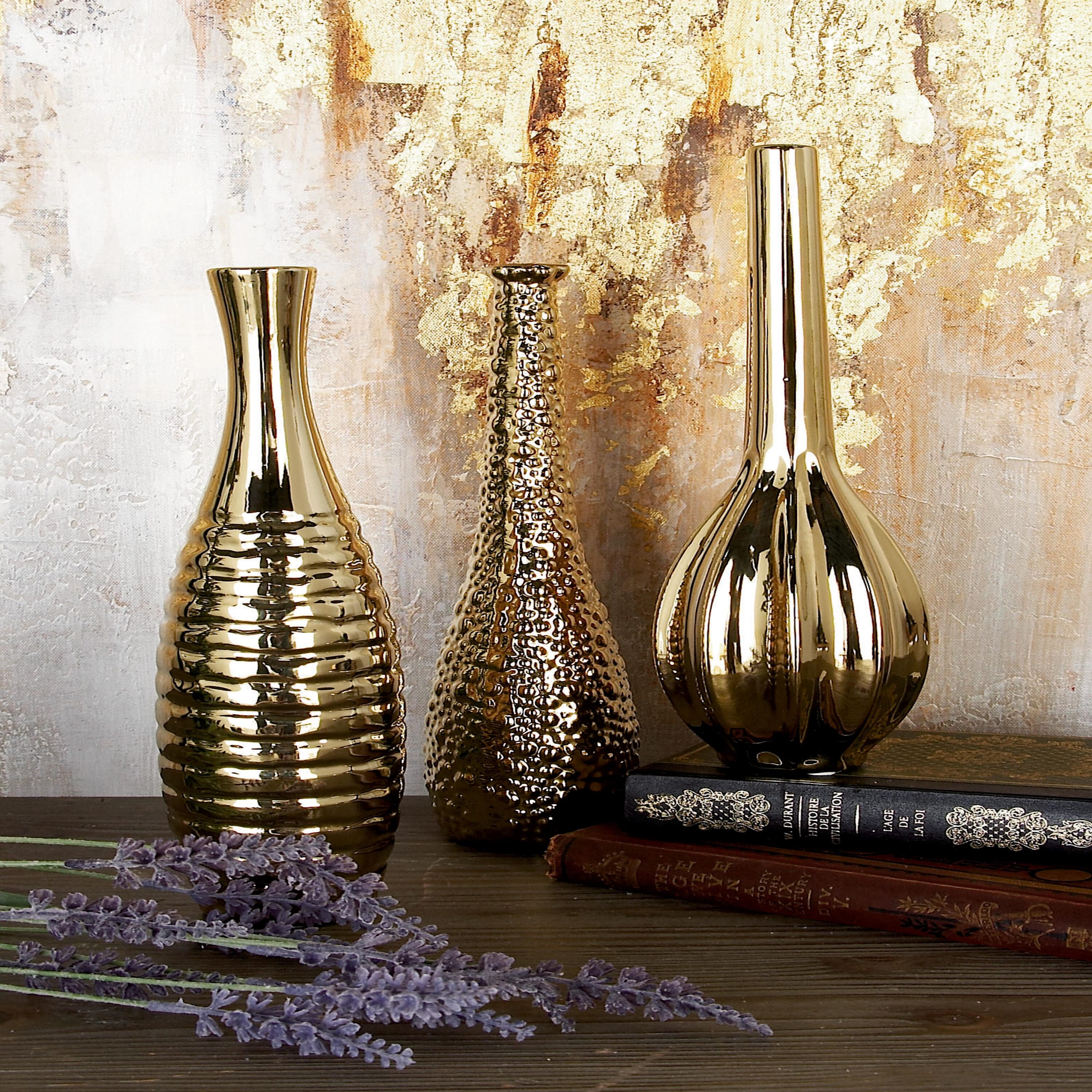 Grayson Lane 92558 3 -Pack Gold Stone Glam Vase