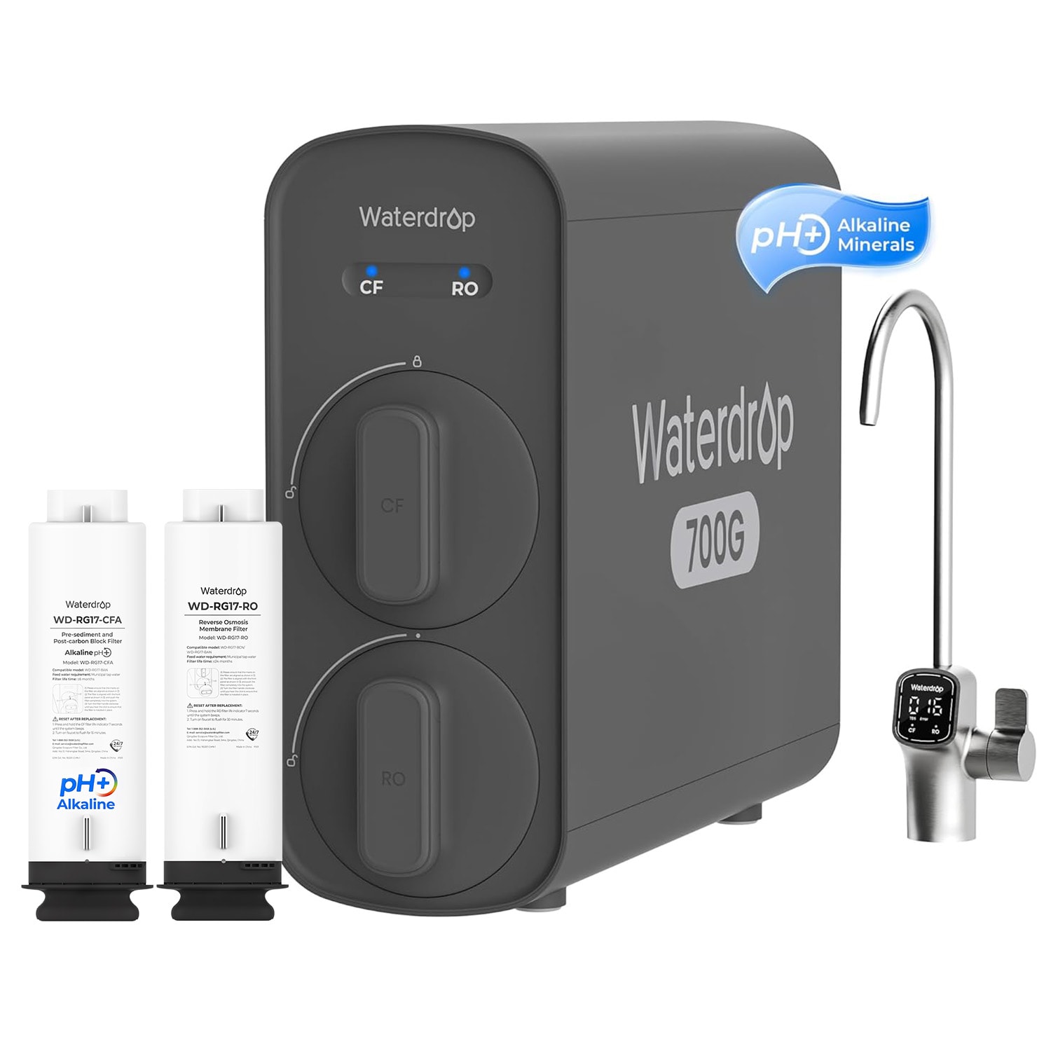 Waterdrop BL-WD-G5P7A-2YST WD-G5P700A Composite/Activated carbon Reverse Osmosis Filtration Under Sink Water Filtration System with Stainless Steel Faucet