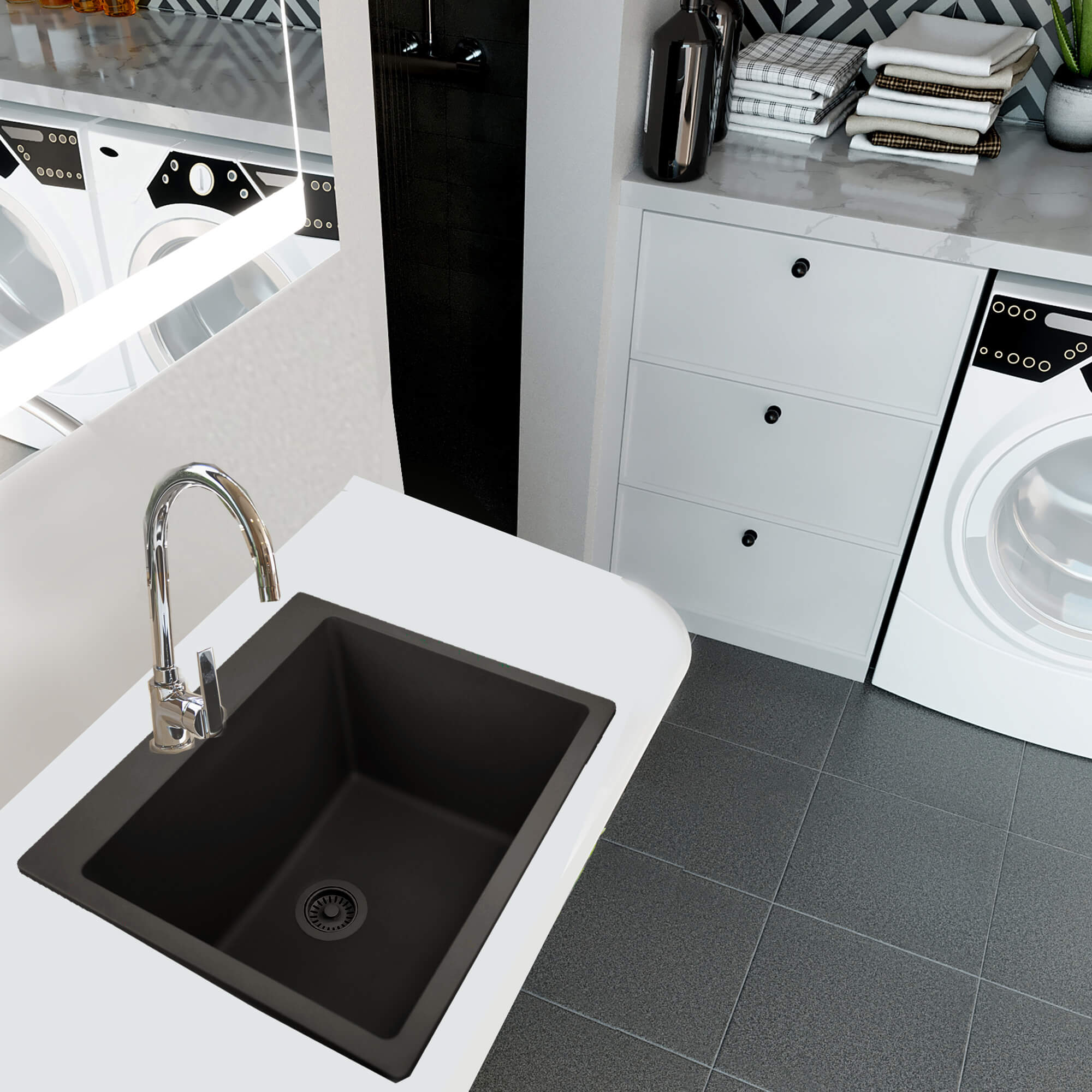 Nantucket  Sinks PR2522-DM-BL Dual-mount Granite Composite Laundry Sink in Black