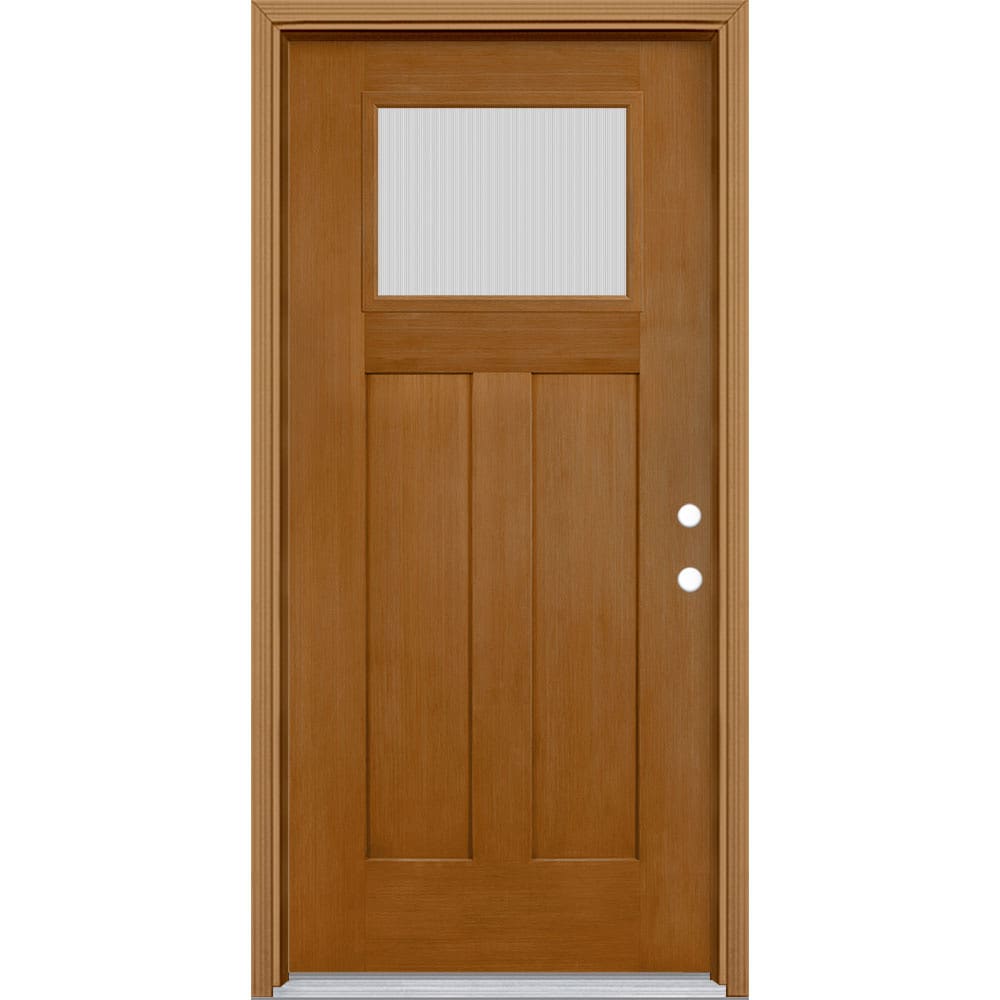 Masonite 629565 36-in x 80-in x 4-9/16-in Fiberglass Craftsman Left-hand inswing Oakcrest Stained Prehung Front Door with Brickmould Insulating core