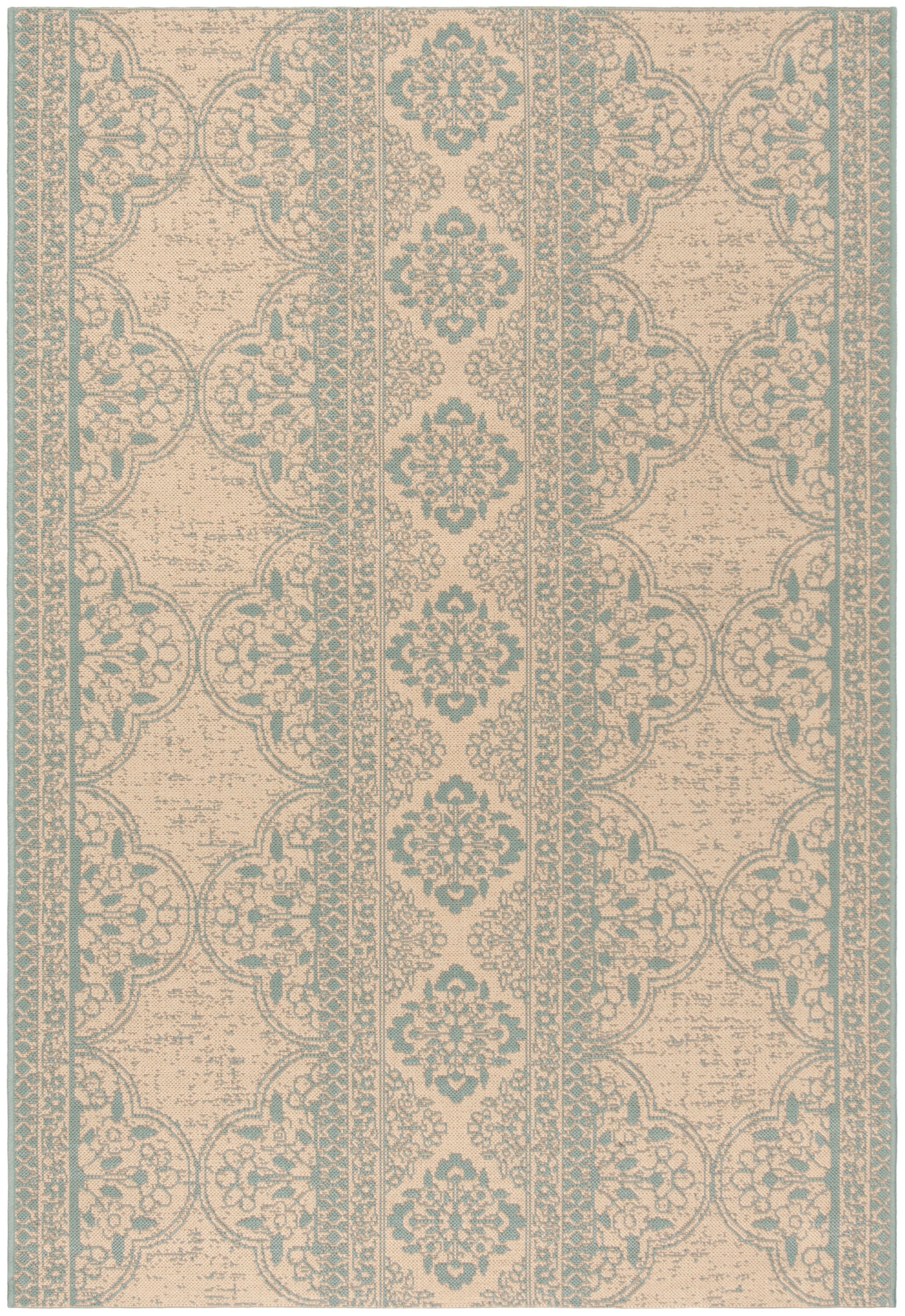 Safavieh LND174K-8 Linden Mahaut 8 x 10 (ft) Loomed Polypropylene Aqua/Cream Rectangular Indoor Floral/Botanical Farmhouse/Cottage Area rug