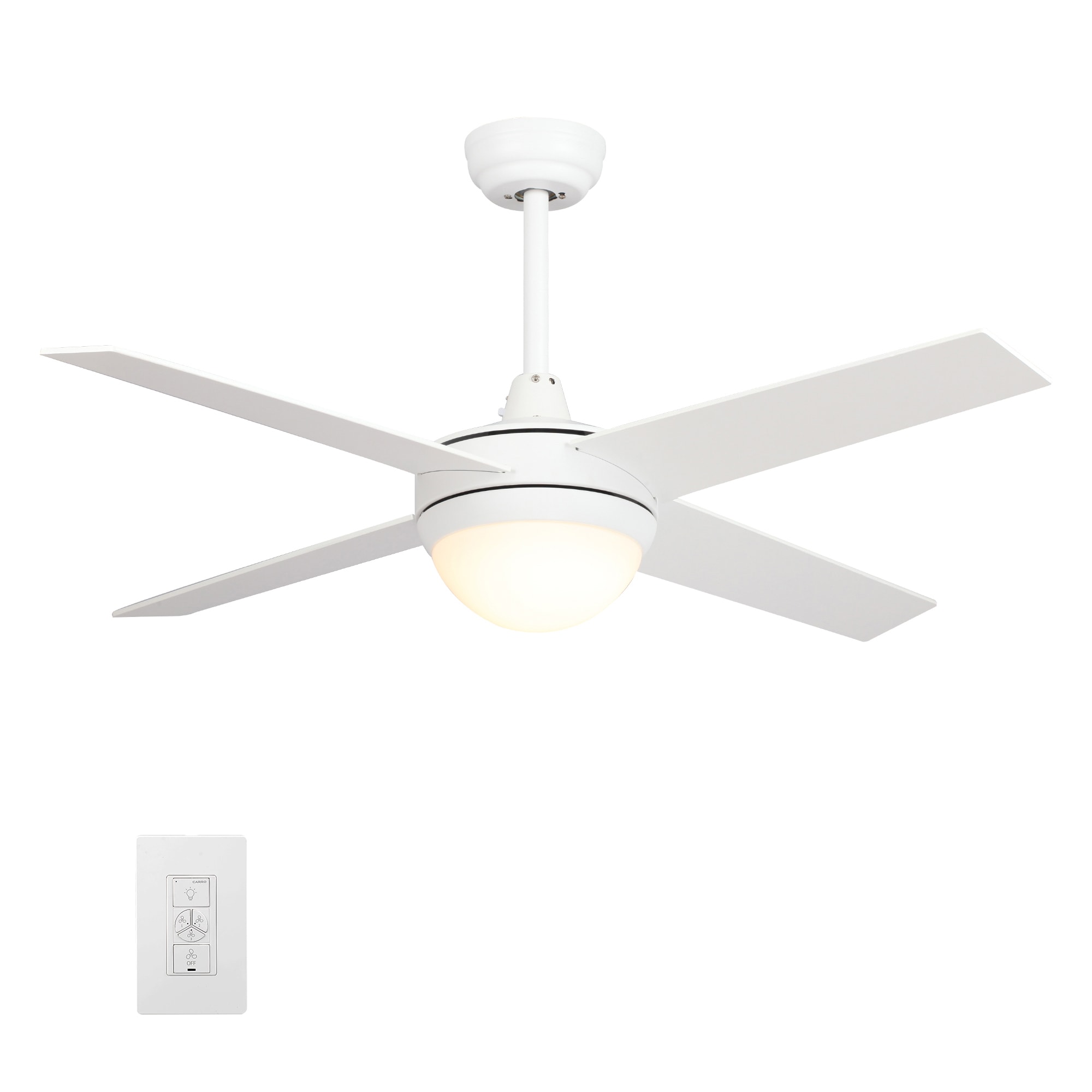 CARRO USA LWGS-524C-L11-W1-1 Nova 52-in Integrated LED Smart White with White Blades Ceiling Fan With Light ( 4 -Blade )