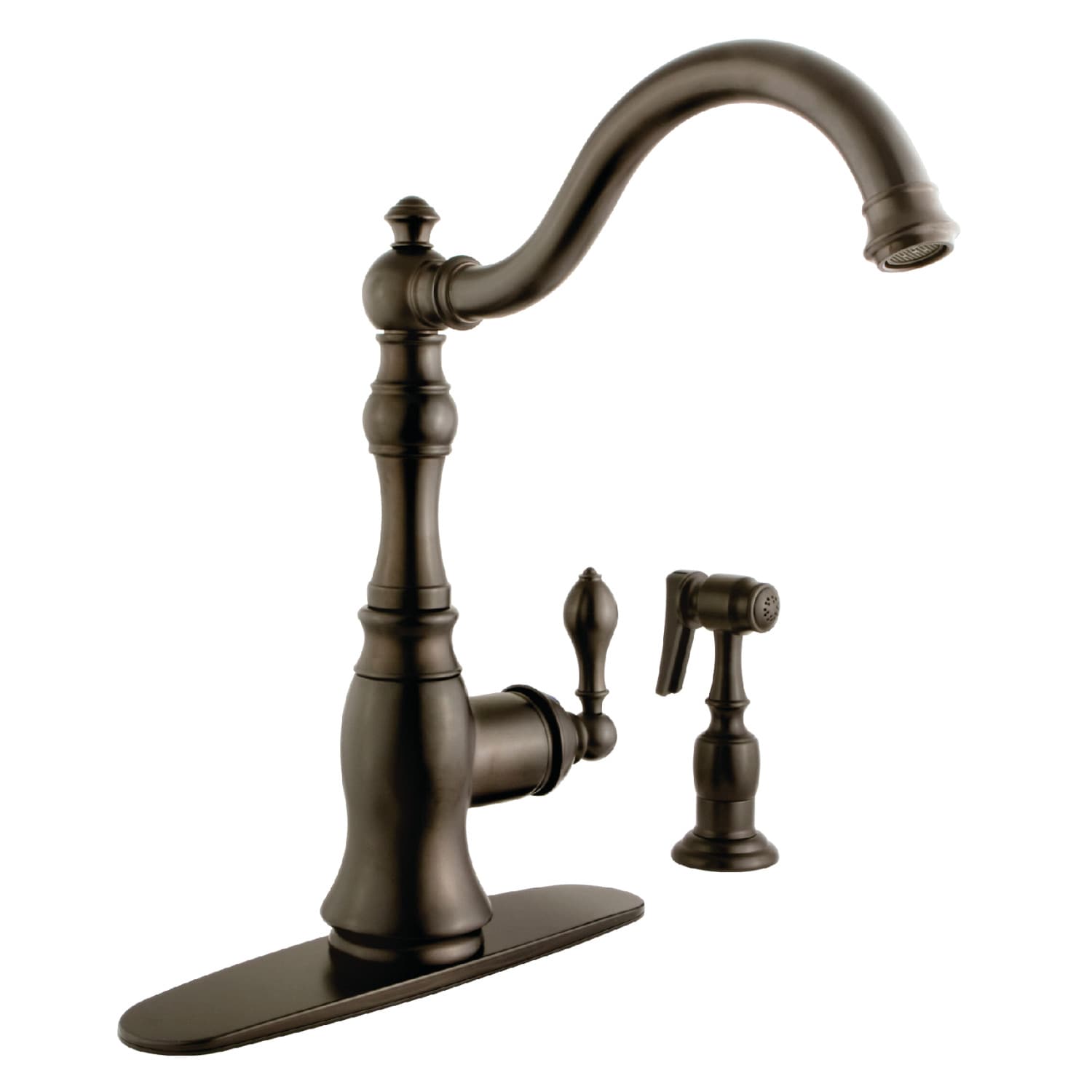 Kingston Brass American Classic Oil-Rubbed Bronze 1-Handle Deck-Mount High-Arc Handle Kitchen Faucet (Deck Plate Included)