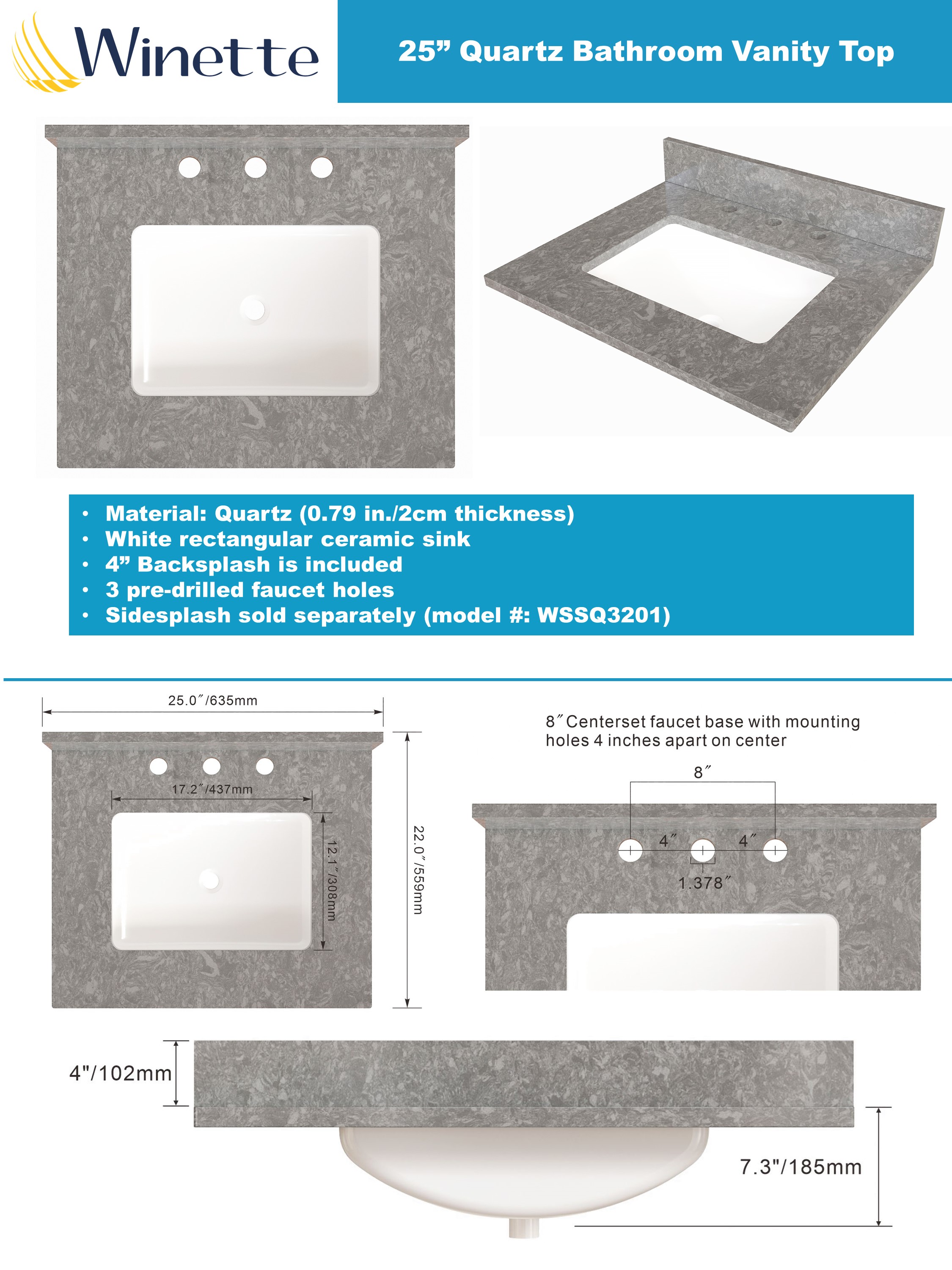 Winette WVTQ3201-25 Vanity-Tops - View #2