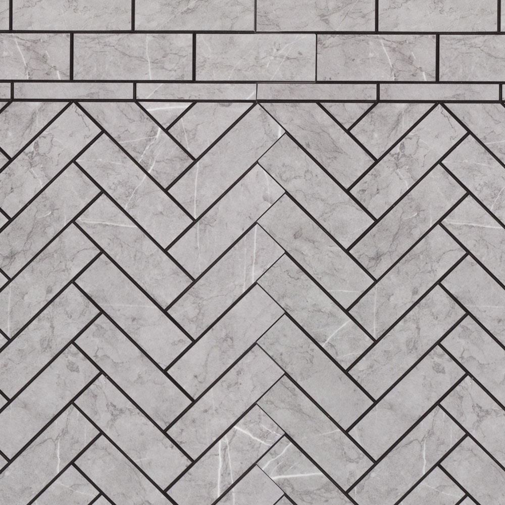 Peel&Stick Tile LWPS201005 Lexington Loft Grey 12-in x 18-in Glossy Metal Marble look Herringbone Mosaic Wall Tile ( 1.505-sq ft Piece )
