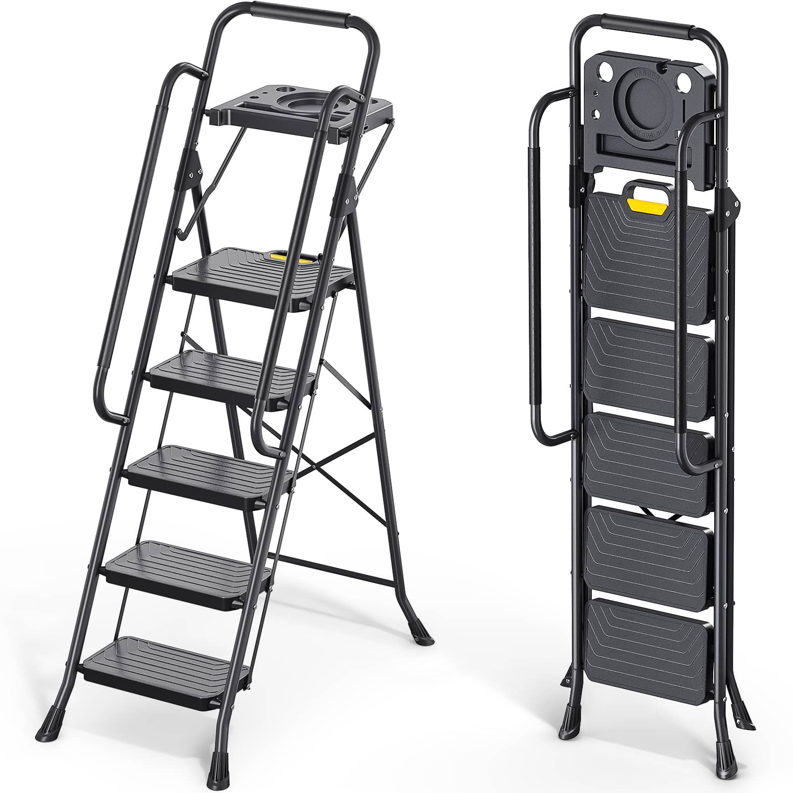 TITANKIT PRO 5-Step 5-ft (10-ft Reach) 800-lb Load Capacity Lightweight Step Ladder with Tool Tray and Safety Lock Design