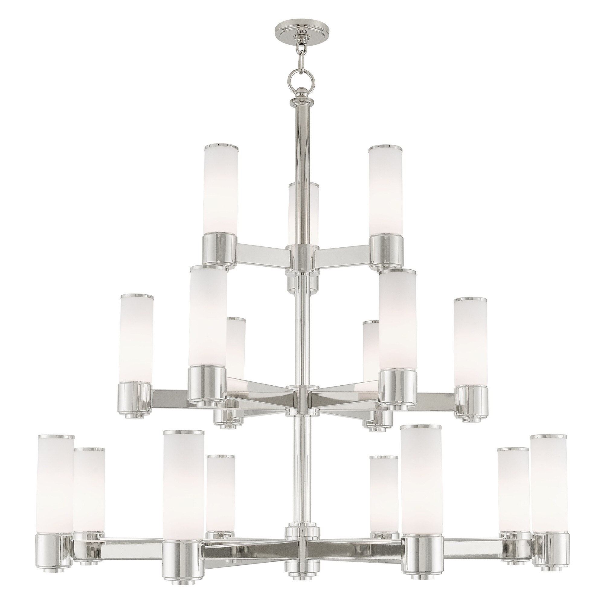 Polished Nickel 17-Light Chandelier with Satin Opal Glass