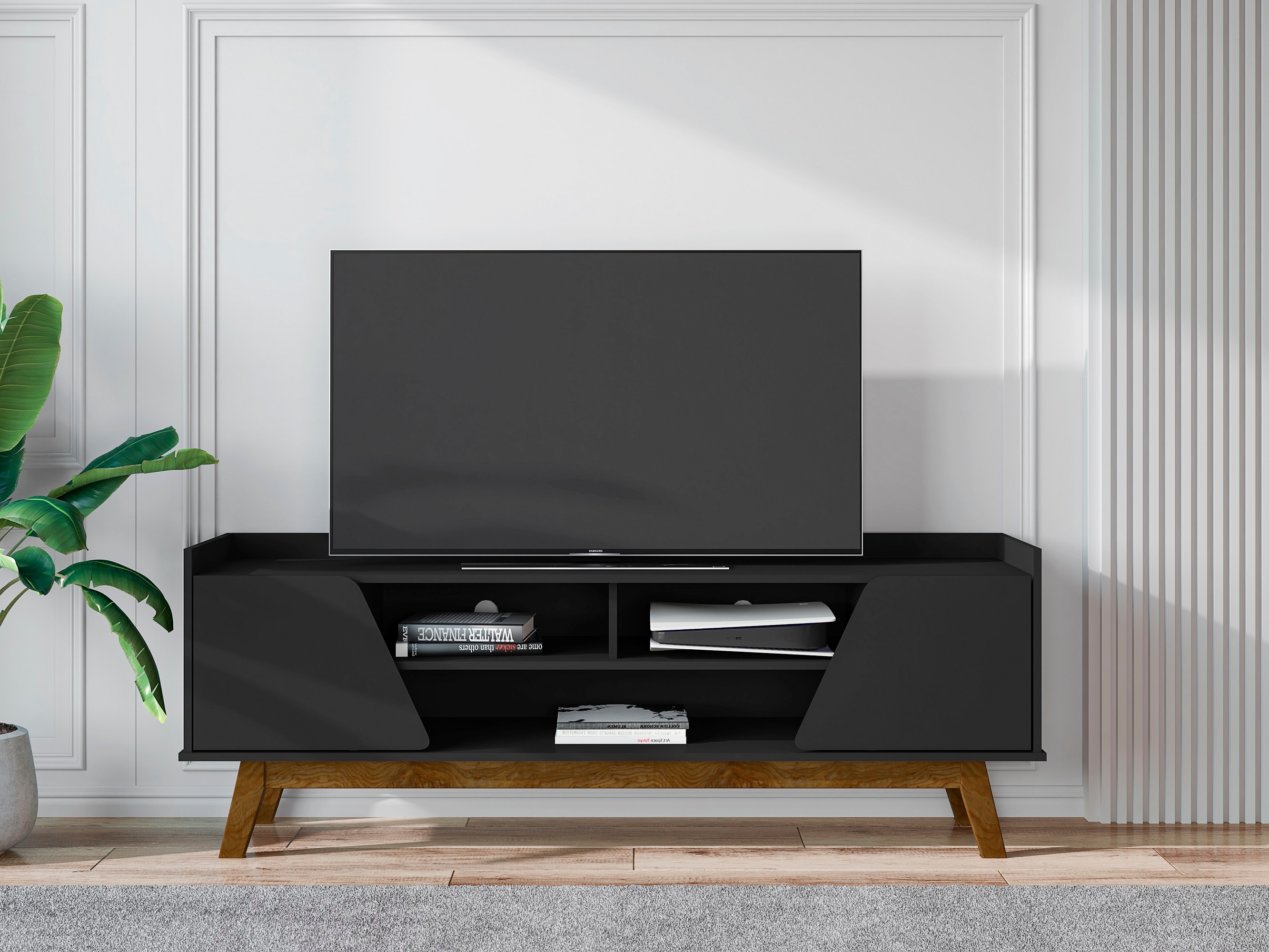 Manhattan Comfort 260BMC8 Modern/Contemporary Matte Black TV stand ( Accommodates TVs up to 65-in )