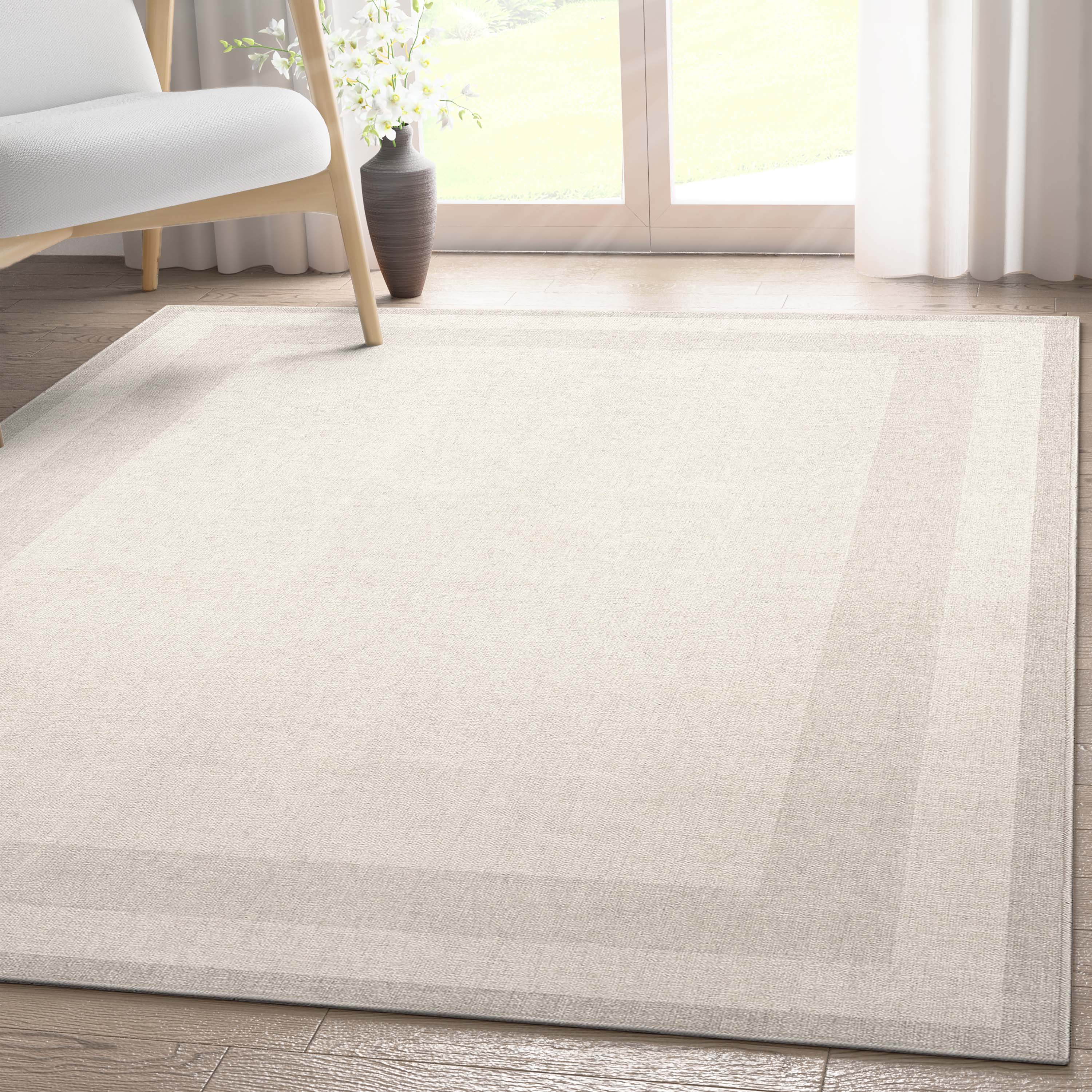 Well Woven W-PLB-02E-7 Border 8 x 10 (ft) Loomed Polyester Cream Rectangular Indoor Abstract Mid-Century Modern Area rug