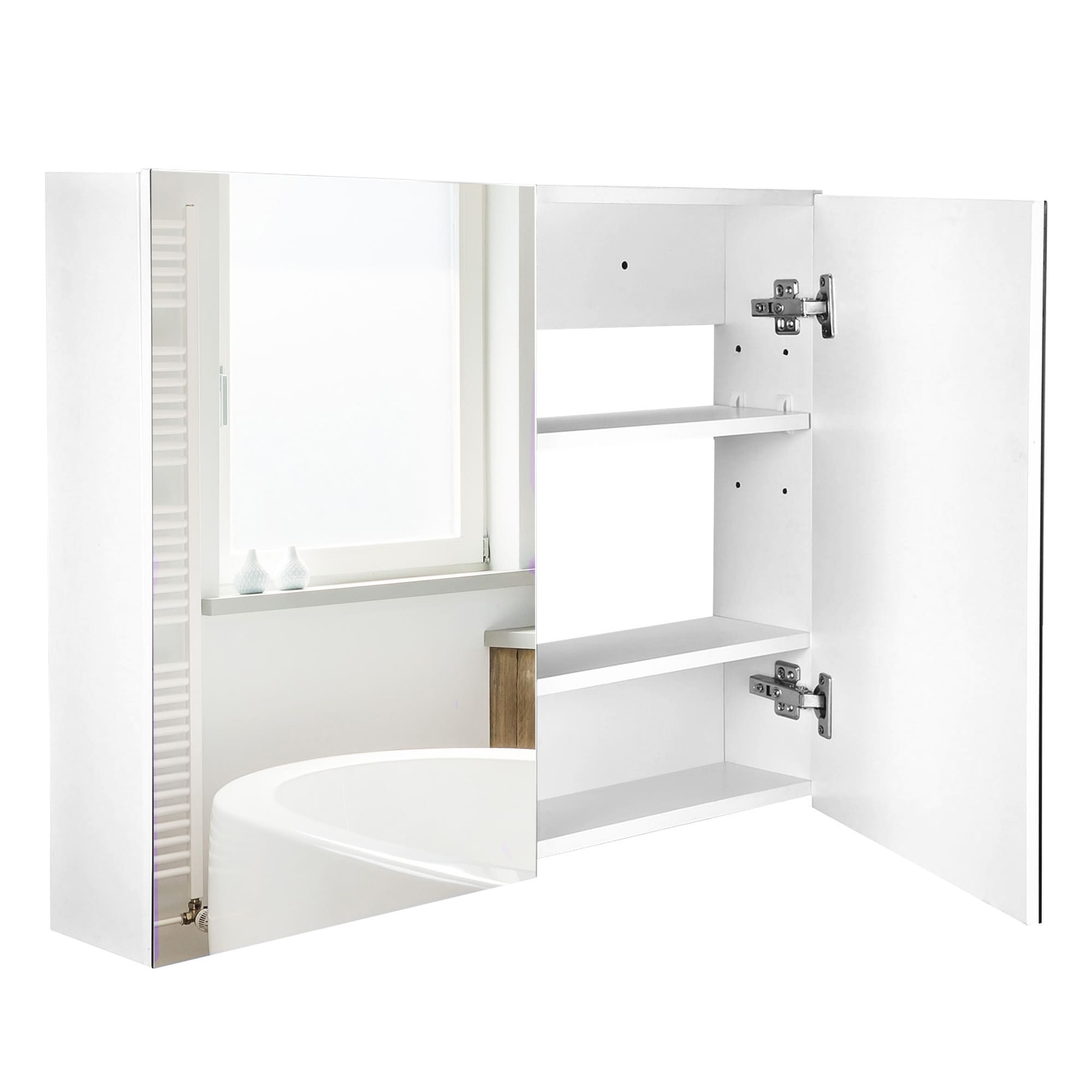 LUXEYARD Double Door Wall Mounted Bathroom Mirror 31.5 inch x 23.5 inch Medicine Cabinet with Modern Design Large Storage Quiet Hinges #DS-L-AS321