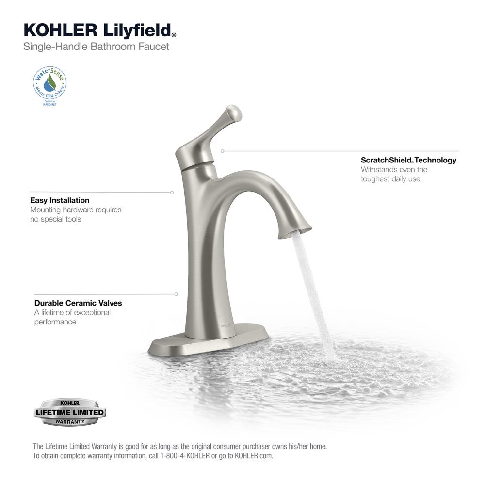 NEW Kohler Lilyfield #R78045-4D-BN Single Handle Bathroom 2024 Faucet Brushed Nickel