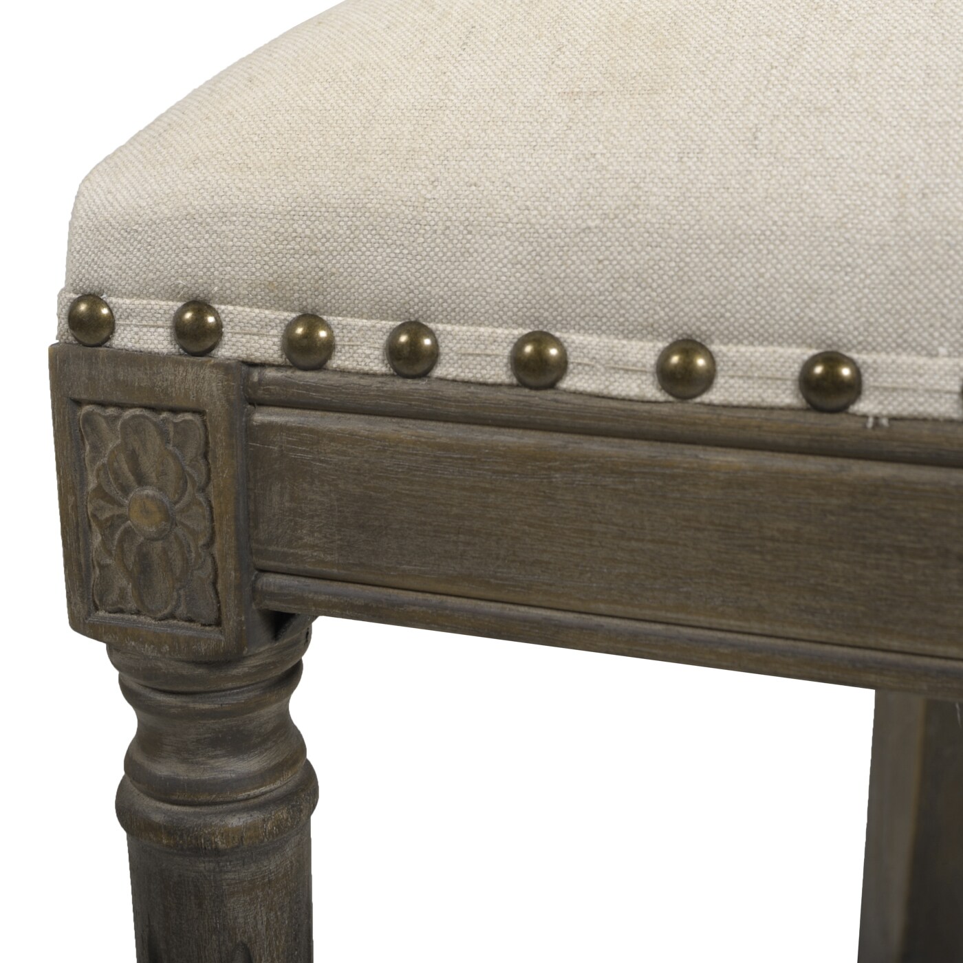 Elegant Light Beige Leather-Wrapped Bar Stool with Brass Accents