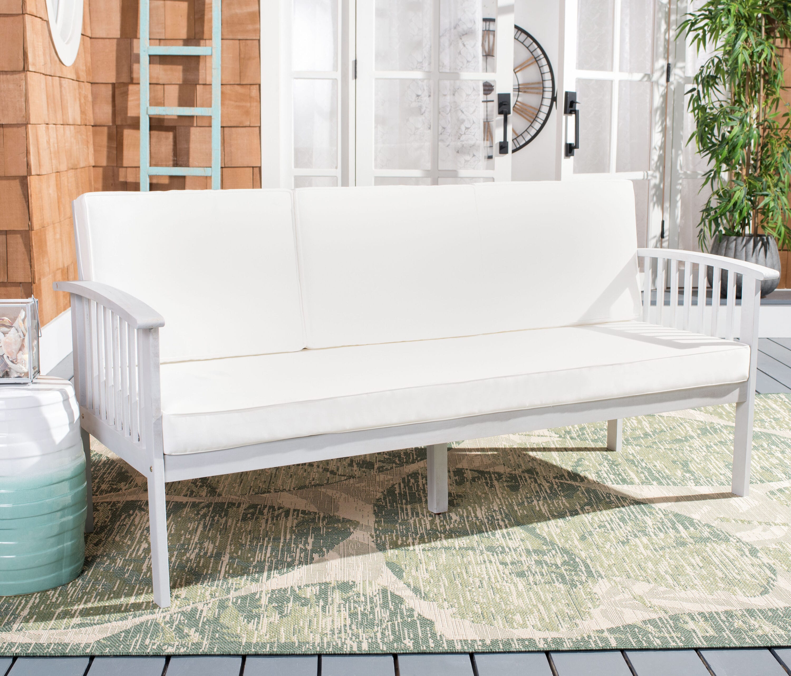 Safavieh PAT7303B Patio 69.49-in W x 32.68-in H Gray/Beige Acacia Love seat Bench