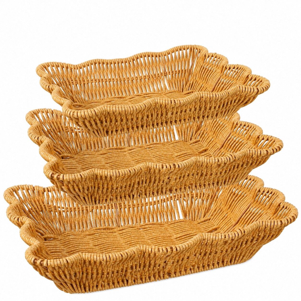 Aoibox  3 Pack Rectangular Poly Wicker Serving Baskets with Flower Wave Design for Bread Fruit Snacks