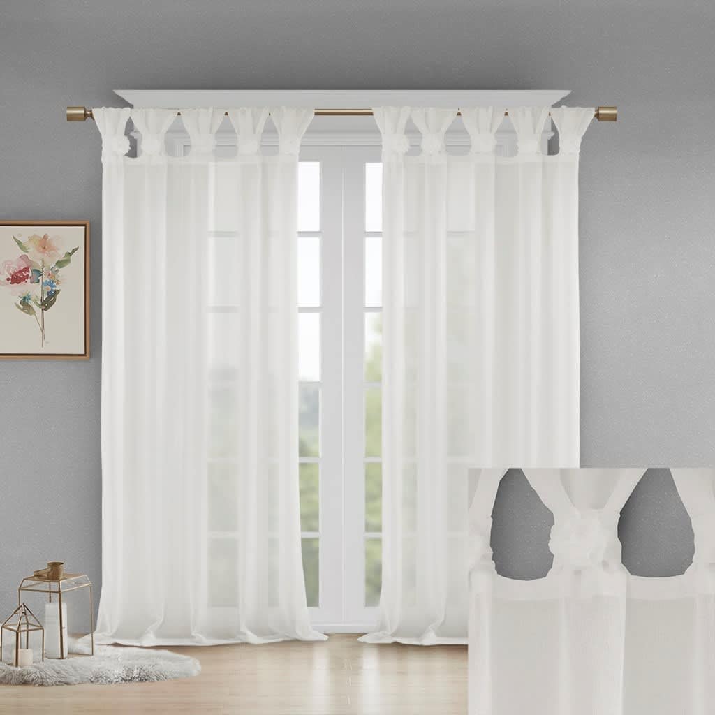JUJABU 84-Inches Floral Embellished Solid Sheer Curtain Panel #EBHD-03