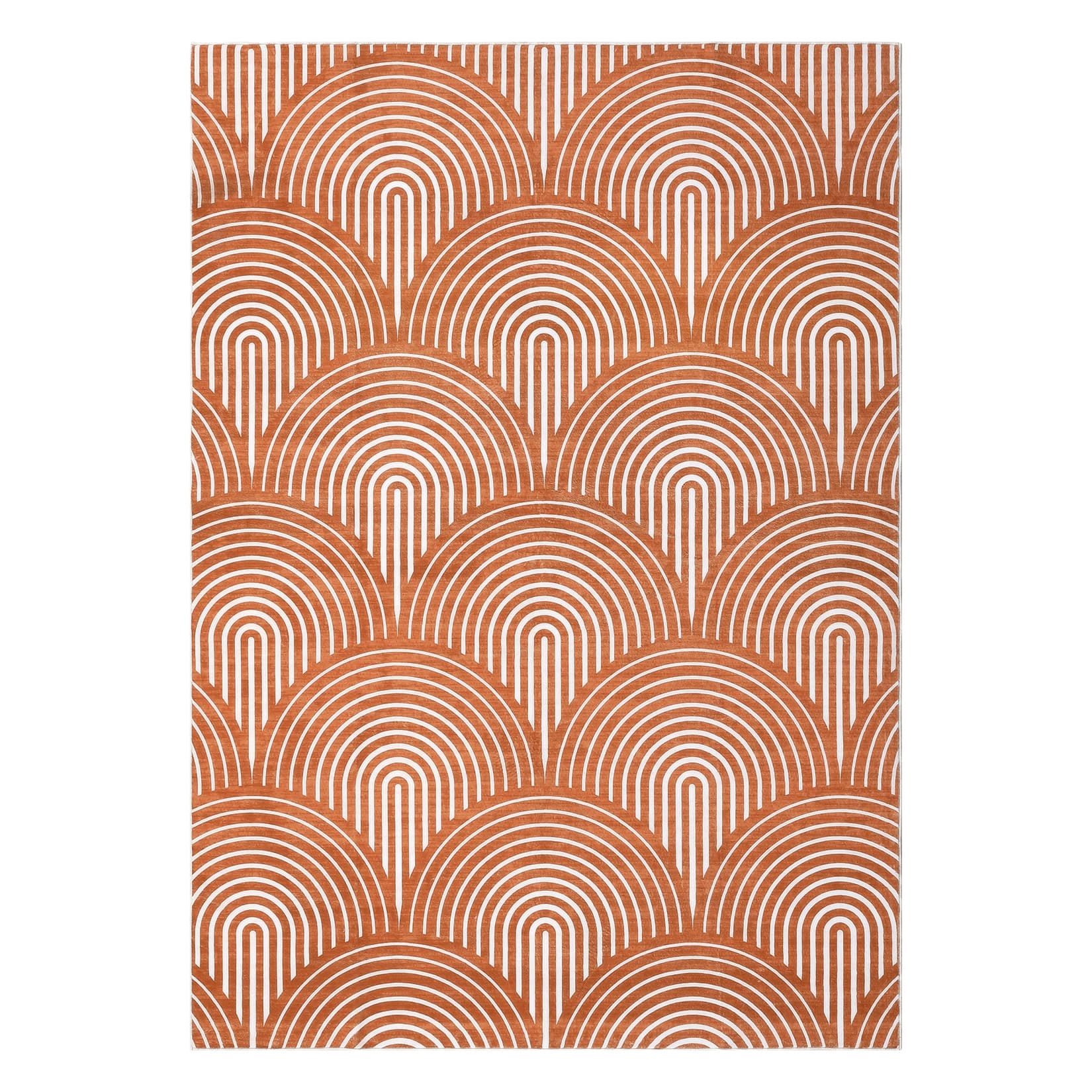 Qeetex LSN-PHO-120CGHZG 5 x 7 ft Polyester Imitation Cashmere Orange Rectangular Hallway Bathroom Entryway Kitchen Office Foldable Geometric Printed Modern Washable Area Rug