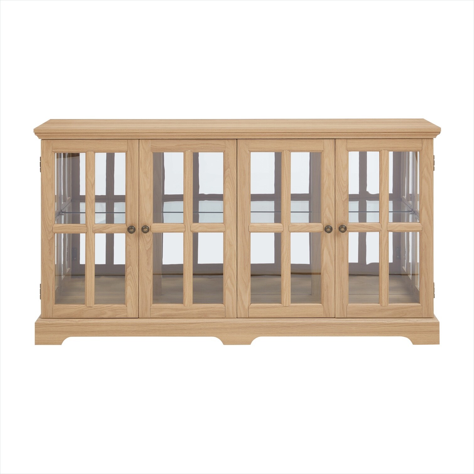 SUNCREAT Four-Door Glass Display Cabinet with LED Lighting Oak Finish ...