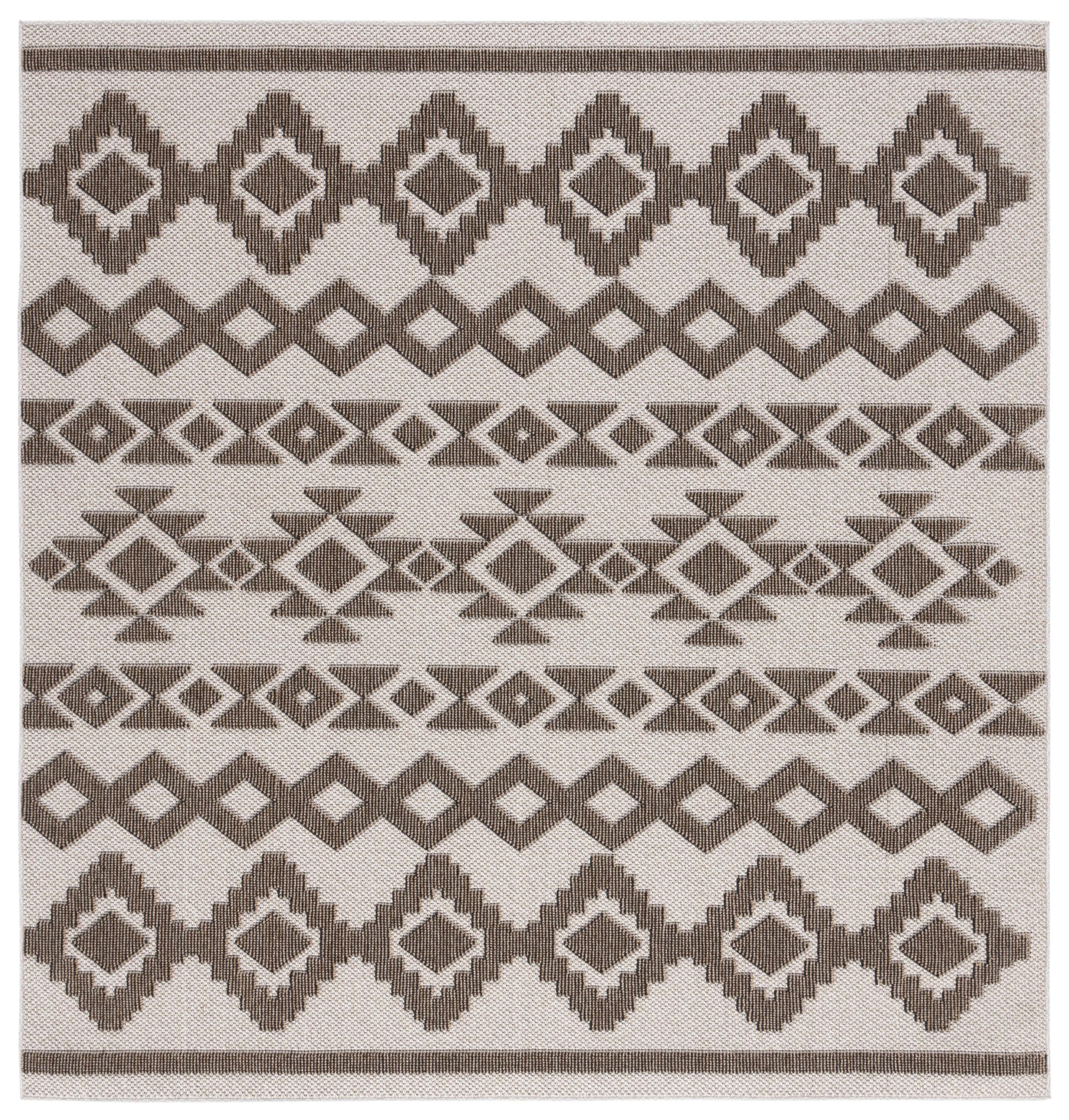 Beige and Dark Beige 79" Square Synthetic Indoor/Outdoor Rug