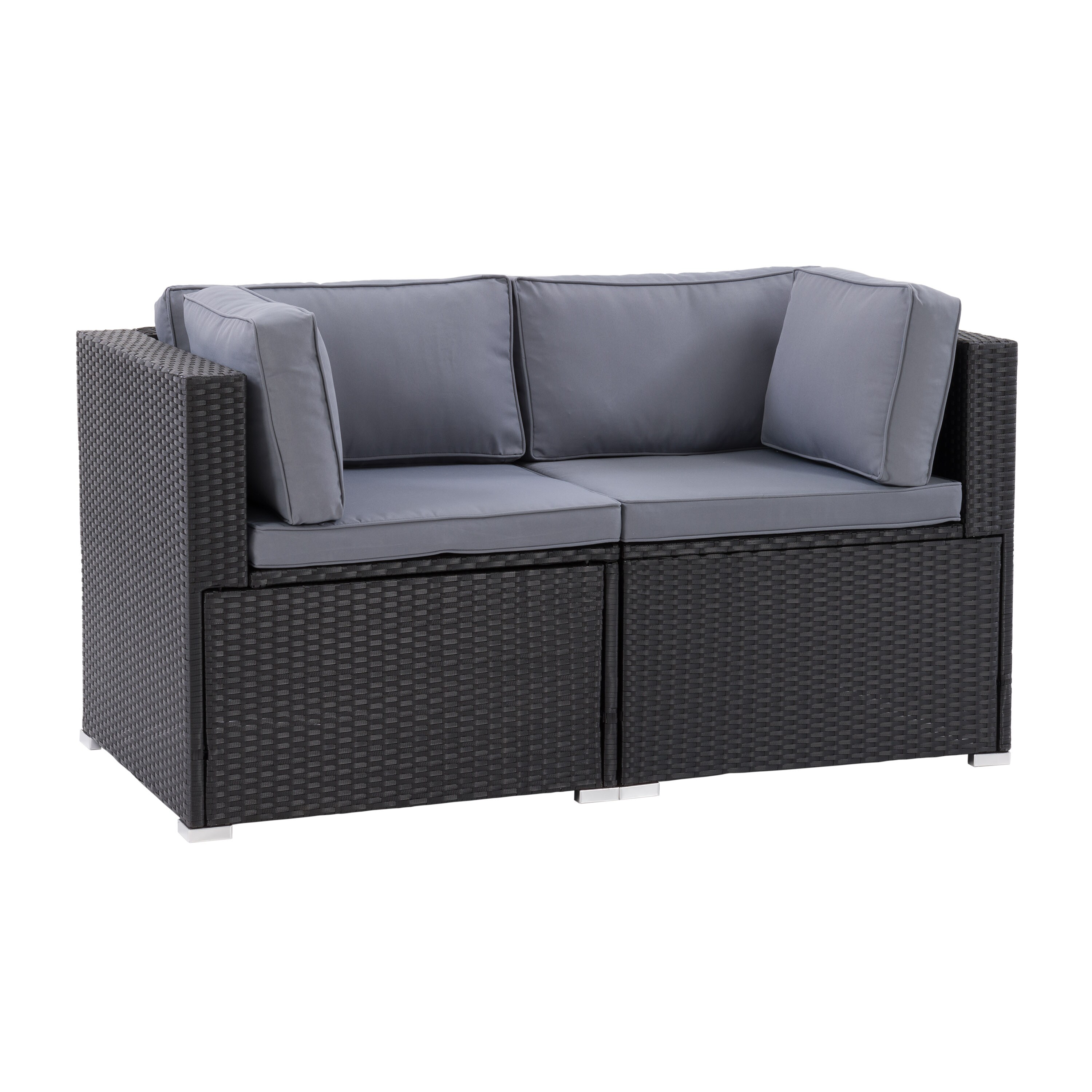 Parksville Black Resin Wicker Two-Seat Outdoor Sectional with Gray Cushions