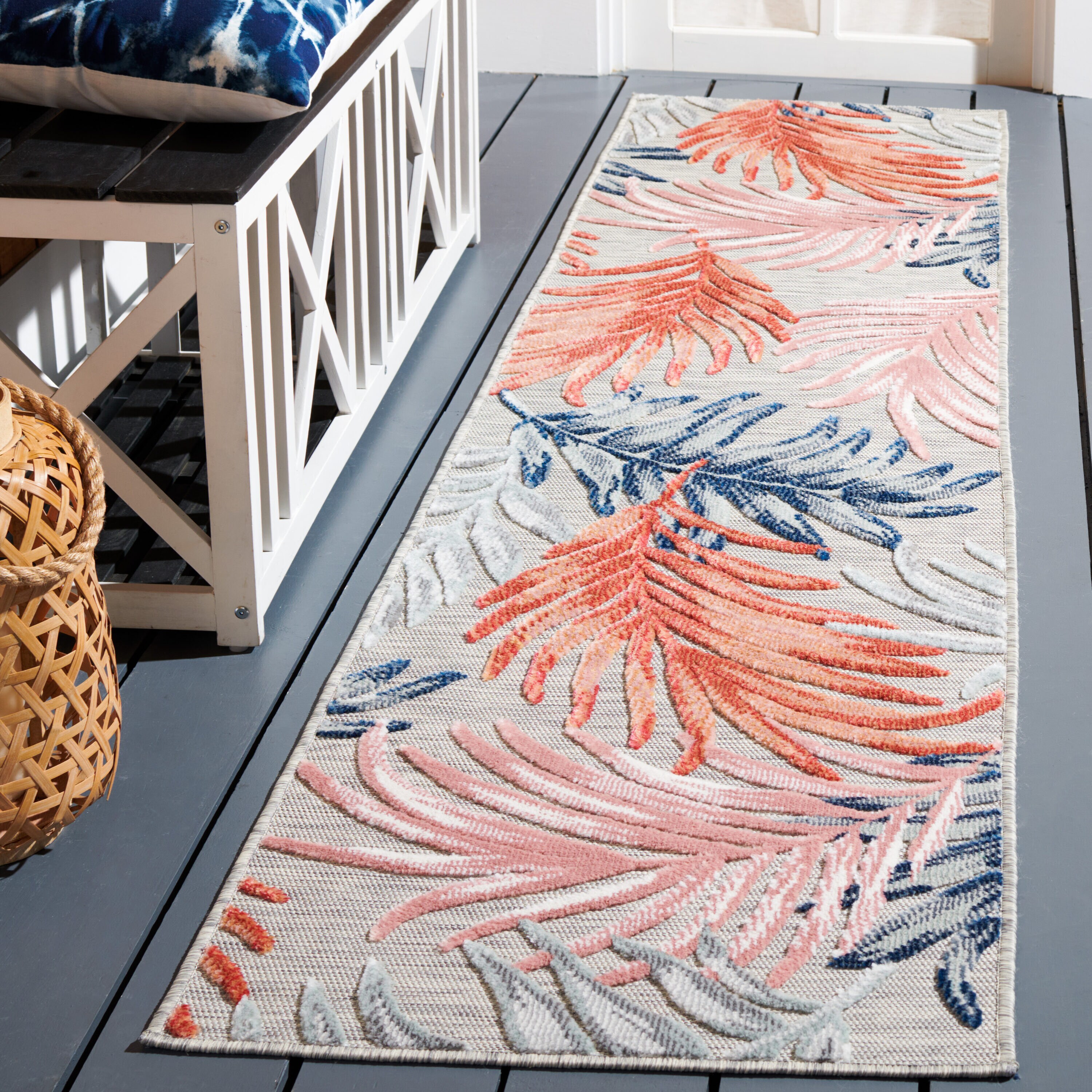 Safavieh CBN458F-29 Cabana 2 x 9 (ft) Loomed Synthetic Gray/Rust Rectangular Indoor/Outdoor Floral Tropical Runner rug