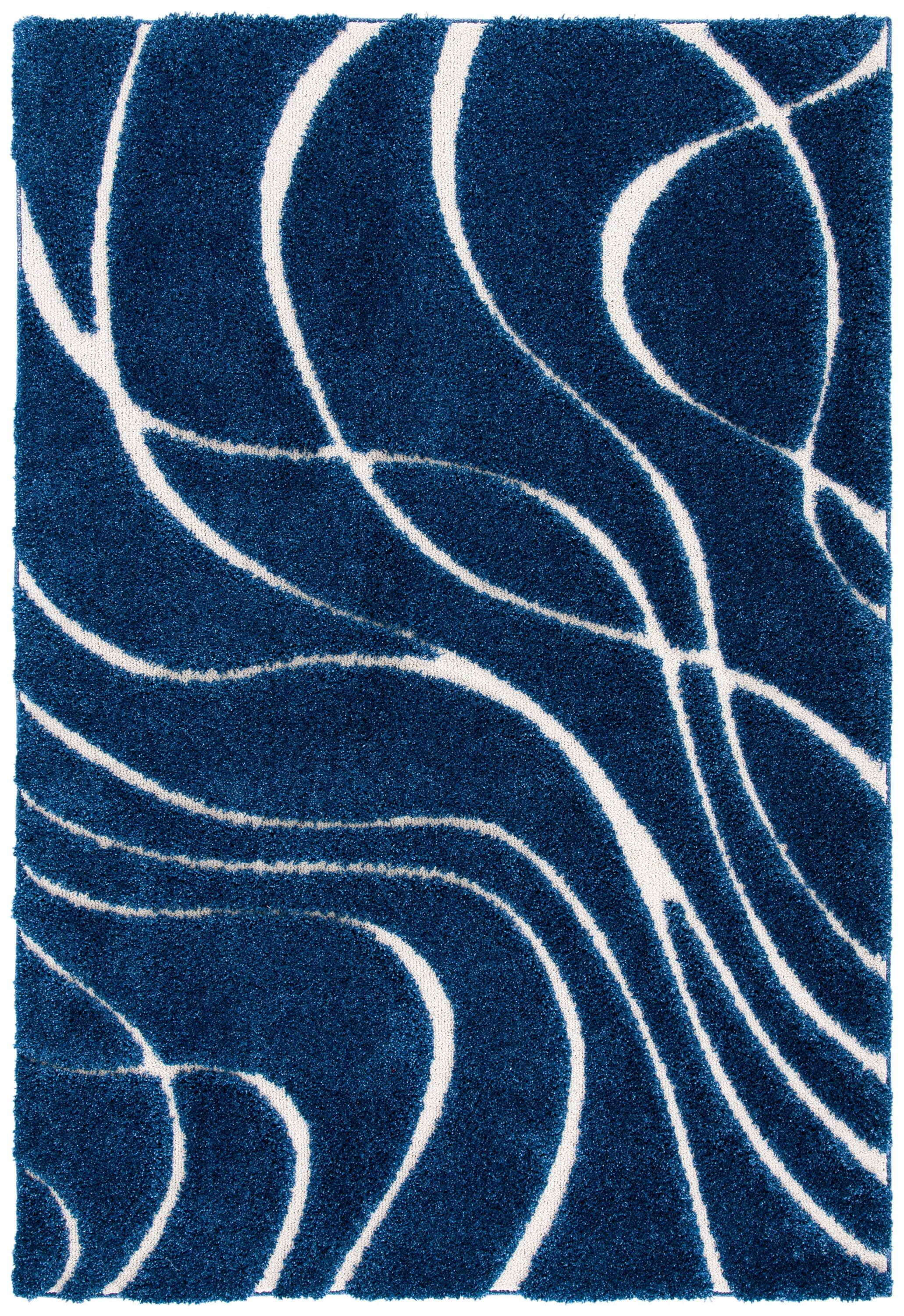 Safavieh SG471-6512-5 Florida Rhythm Shag 5 x 8 (ft) Loomed Polypropylene Navy/Ivory Rectangular Indoor Abstract Global Area rug