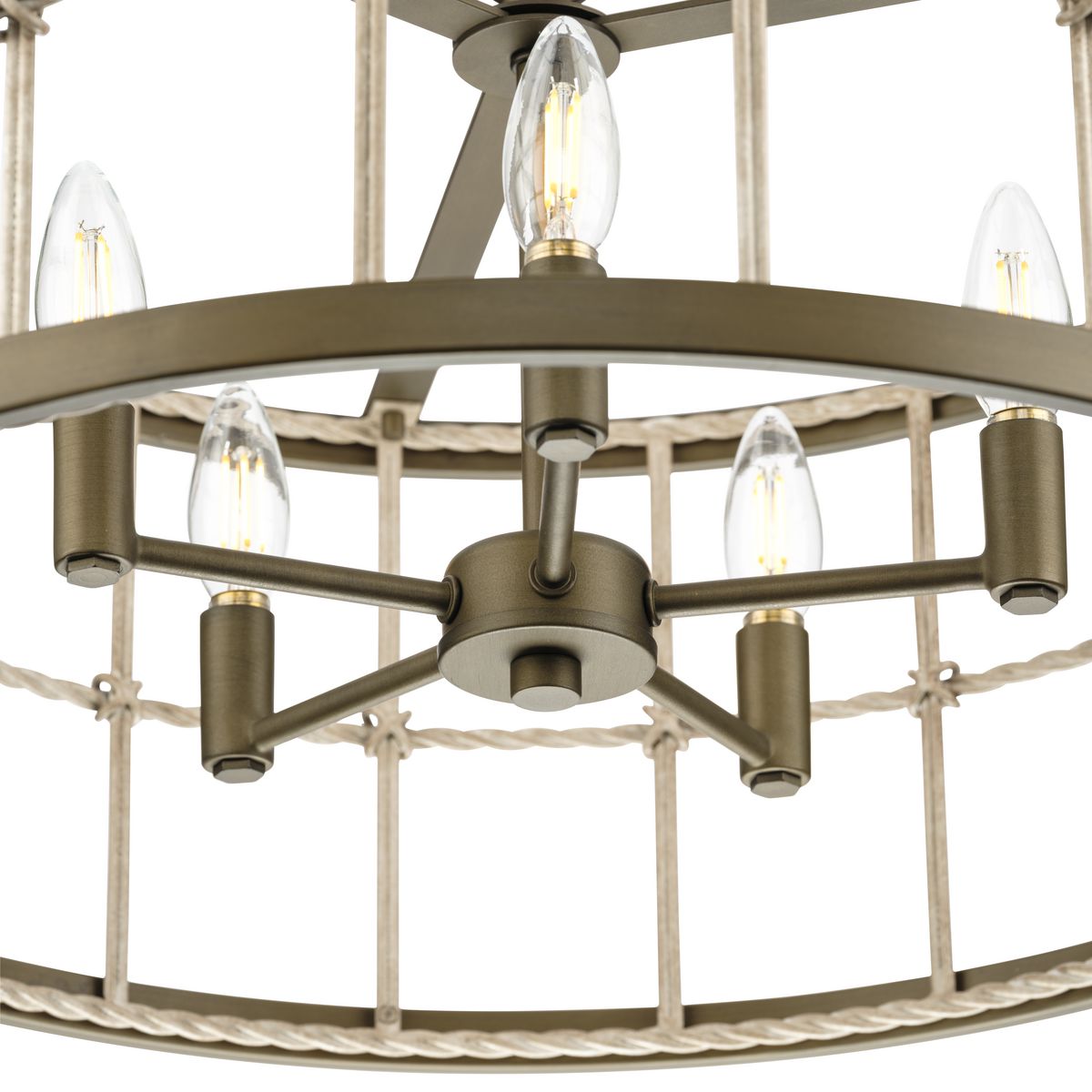 Aged Brass 22" Woven Metal 5-Light Chandelier