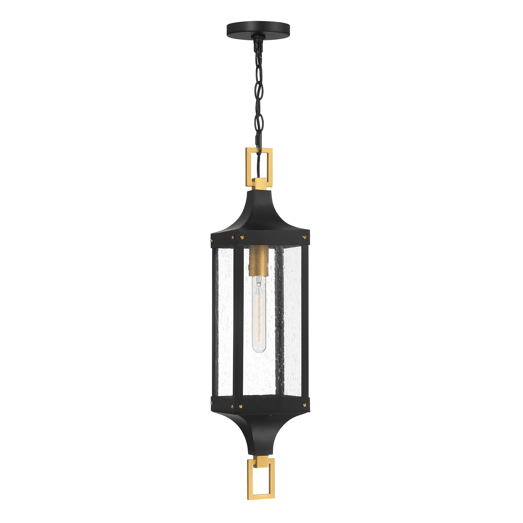 Savoy House 5-277-144 Glendale Hanging Lantern in Matte Black Weathered Brass Matte Black and Weathered Brushed Brass Modern/contemporary Art glass Rectangle Mini Outdoor Hanging Pendant light