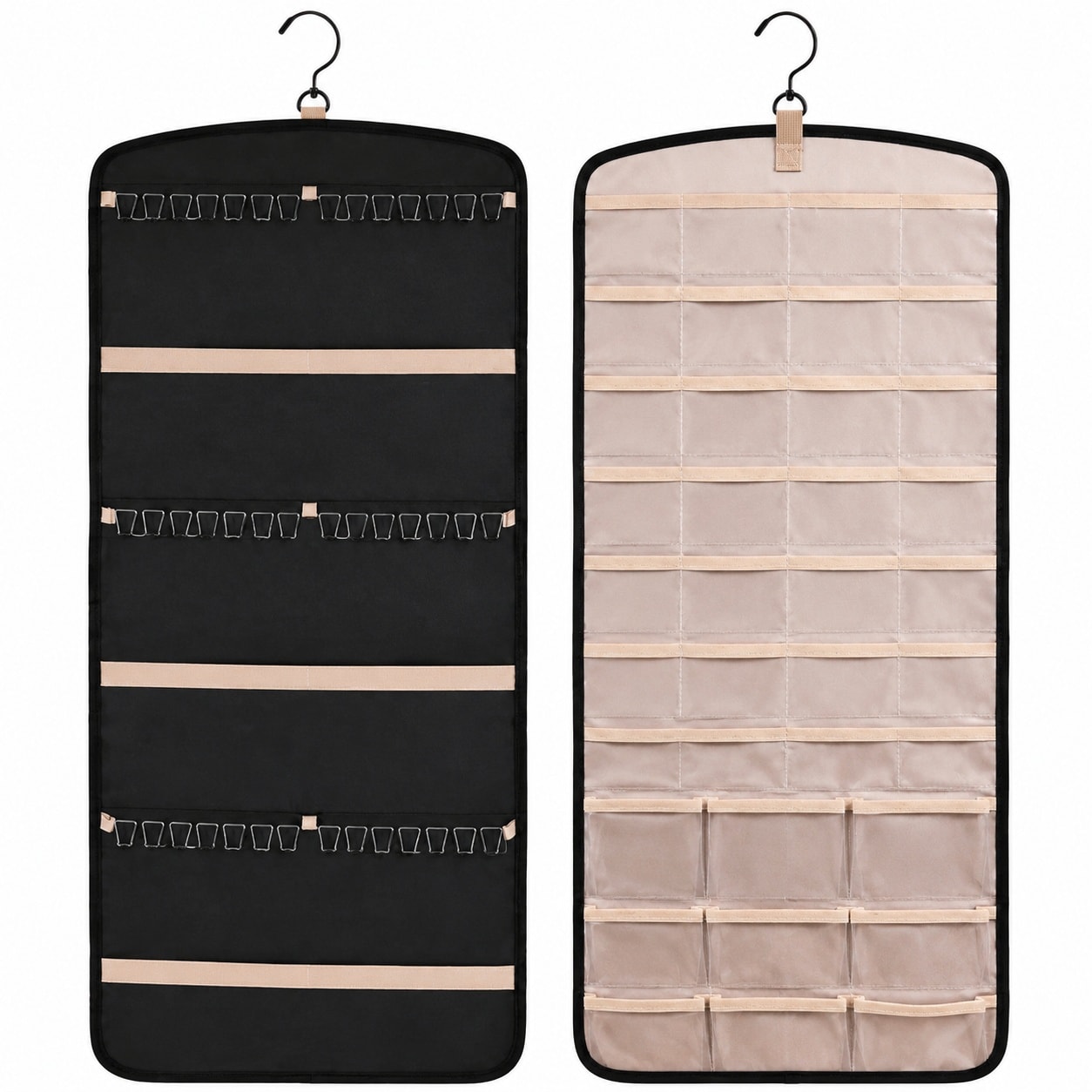 Etokfoks  Black Hanging Jewelry Organizer Polyester PVC Style 14 5 in x 32 66 in Decorative Accessory 1 Piece