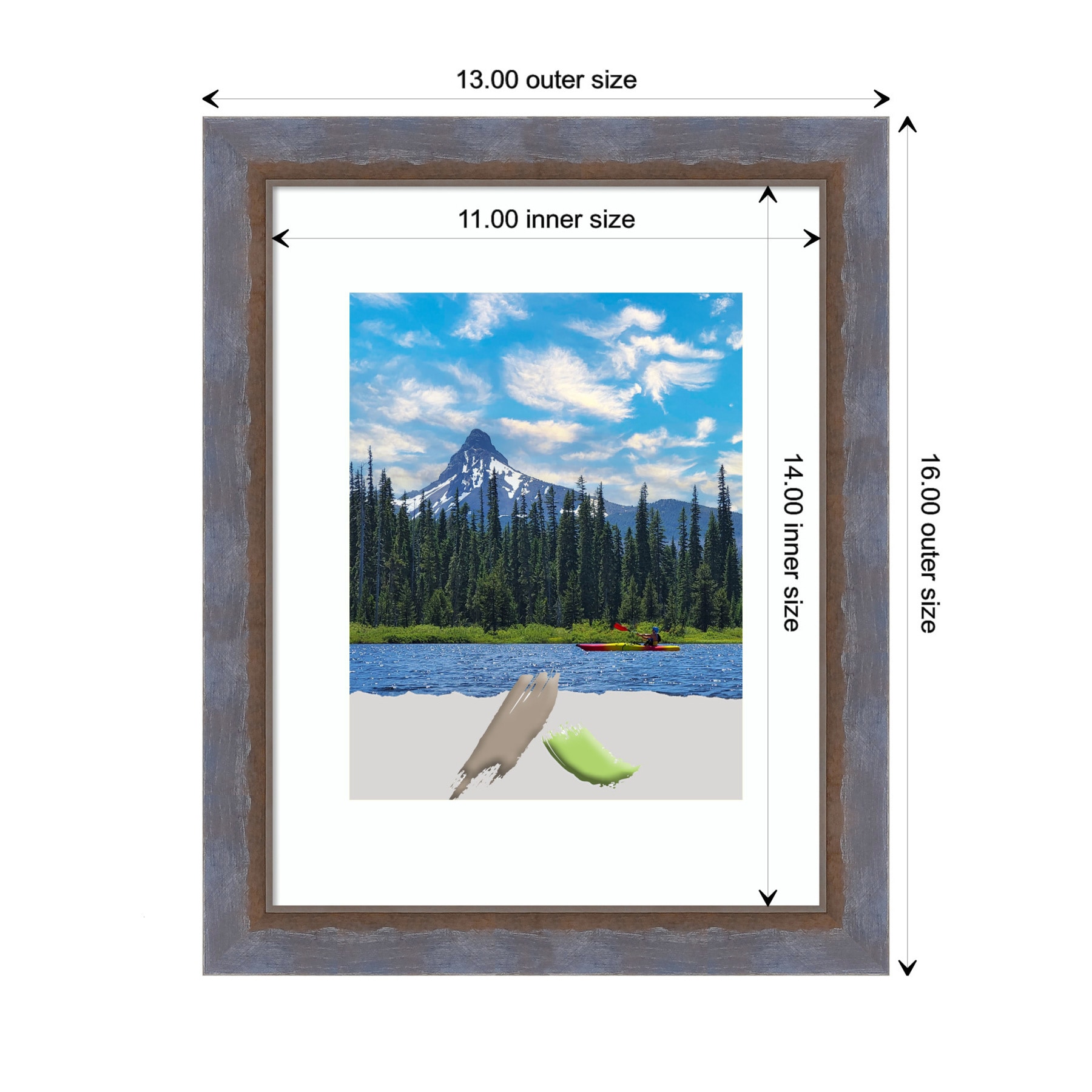 Two Tone Blue Copper Pine Wood Wall Picture Frame
