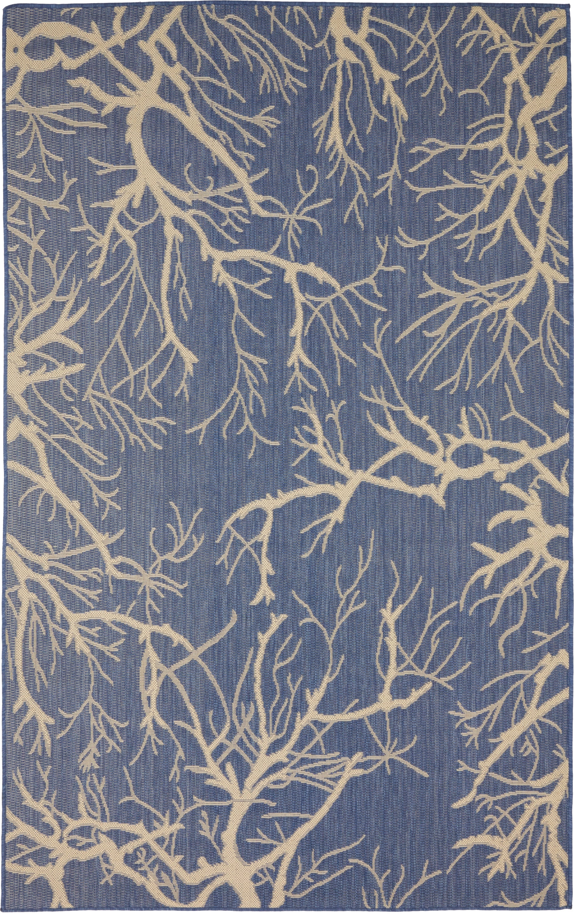 Unique Loom 3135562 Branch Outdoor 5 x 8 (ft) Loomed Polypropylene Navy Blue/Beige Rectangular Indoor/Outdoor Floral/Botanical Area rug