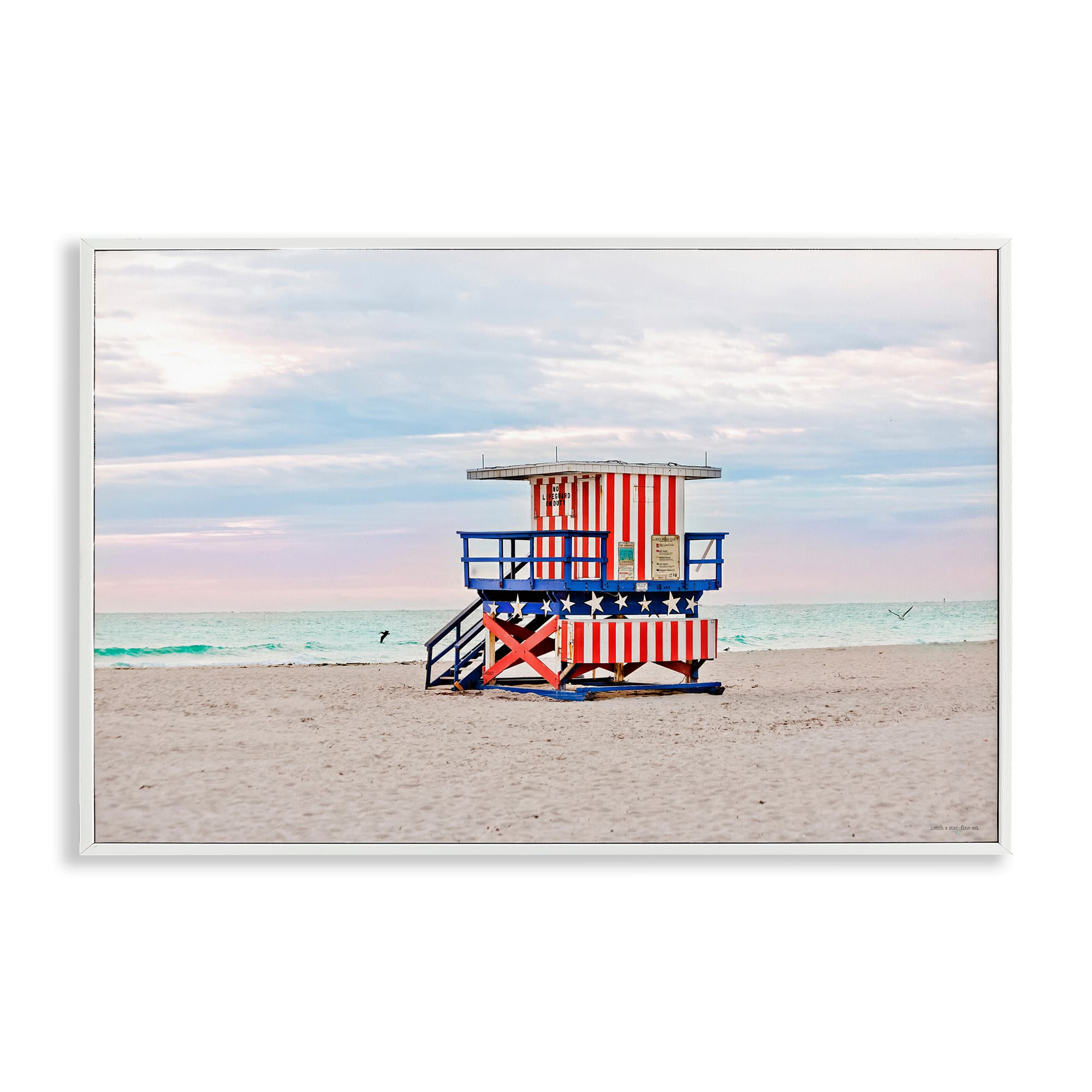 Stupell Industries BT-553-WFR-16X24 Patriotic Lifeguard Hut Framed Giclee design by Seven Trees Design