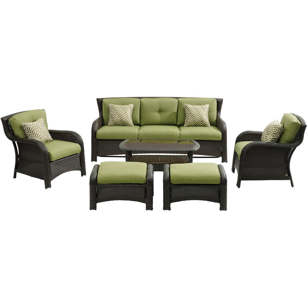 Hanover STRATH6PC-S-GRN Strathmere 6 -Piece Patio Sofa Conversation Set with Green Cushions