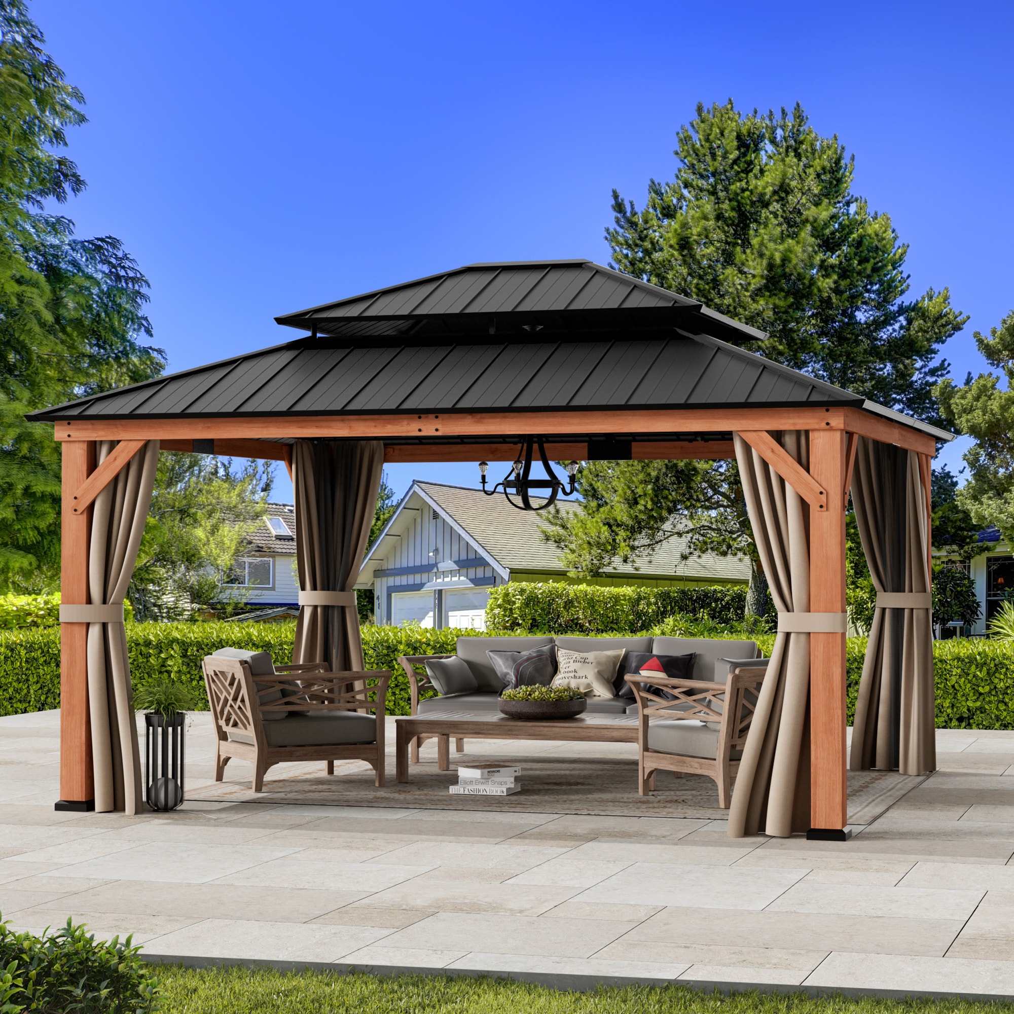 ELEVATE OUTDOORS IG10600013-1315MP 15-ft x 13-ft GlamwoodX Brown Gazebo with Hardtop Roof (Screen Included)