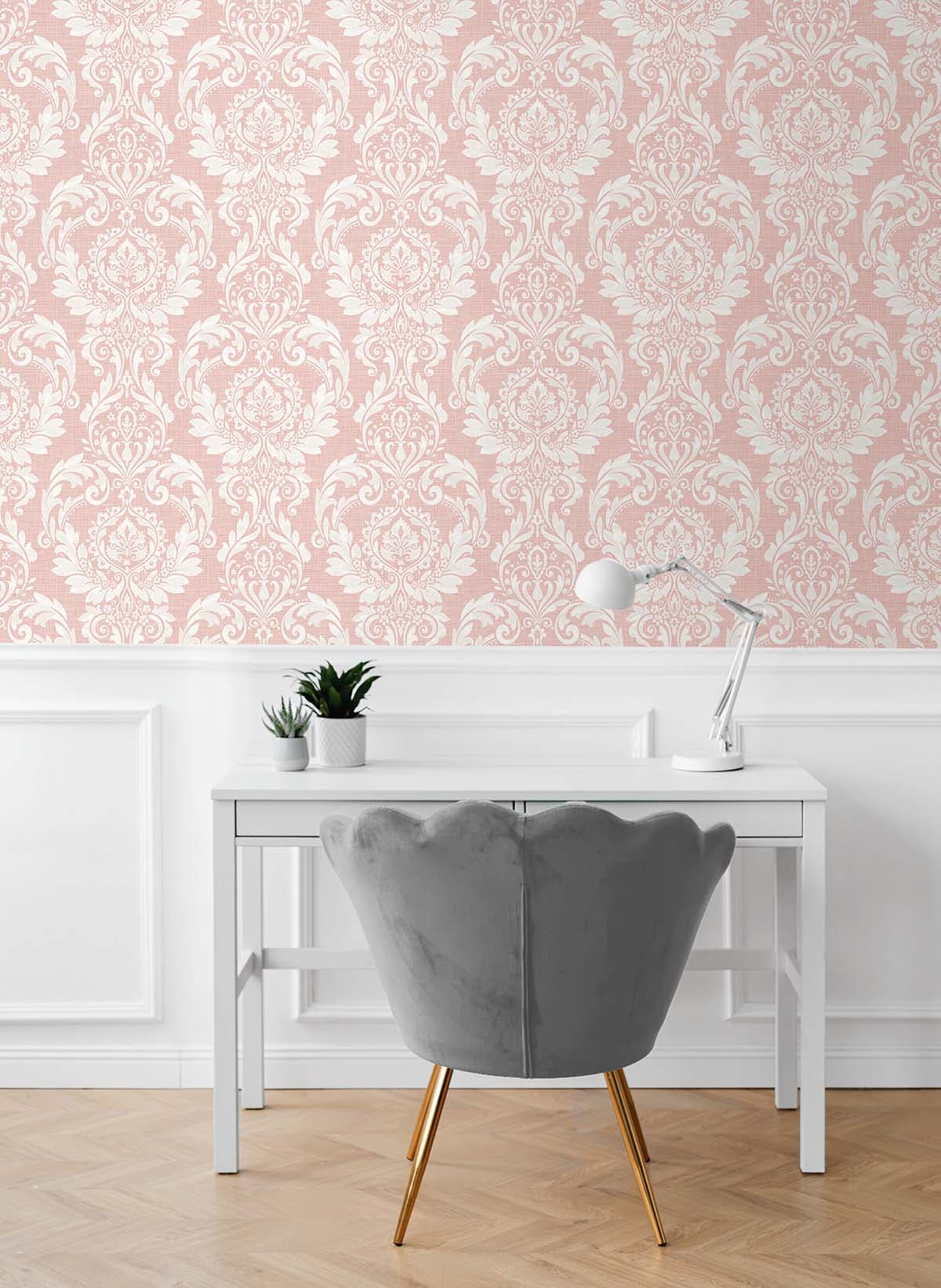 Light Pink Damask Self-Adhesive Repositionable Wallpaper