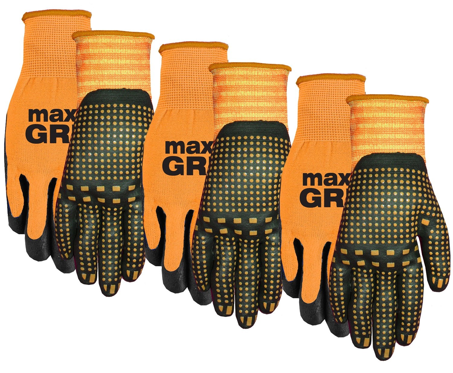 Midwest 94P03-L-AZ-6 Max Grip Work Gloves Men's Large Orange - 3-Pair Pack