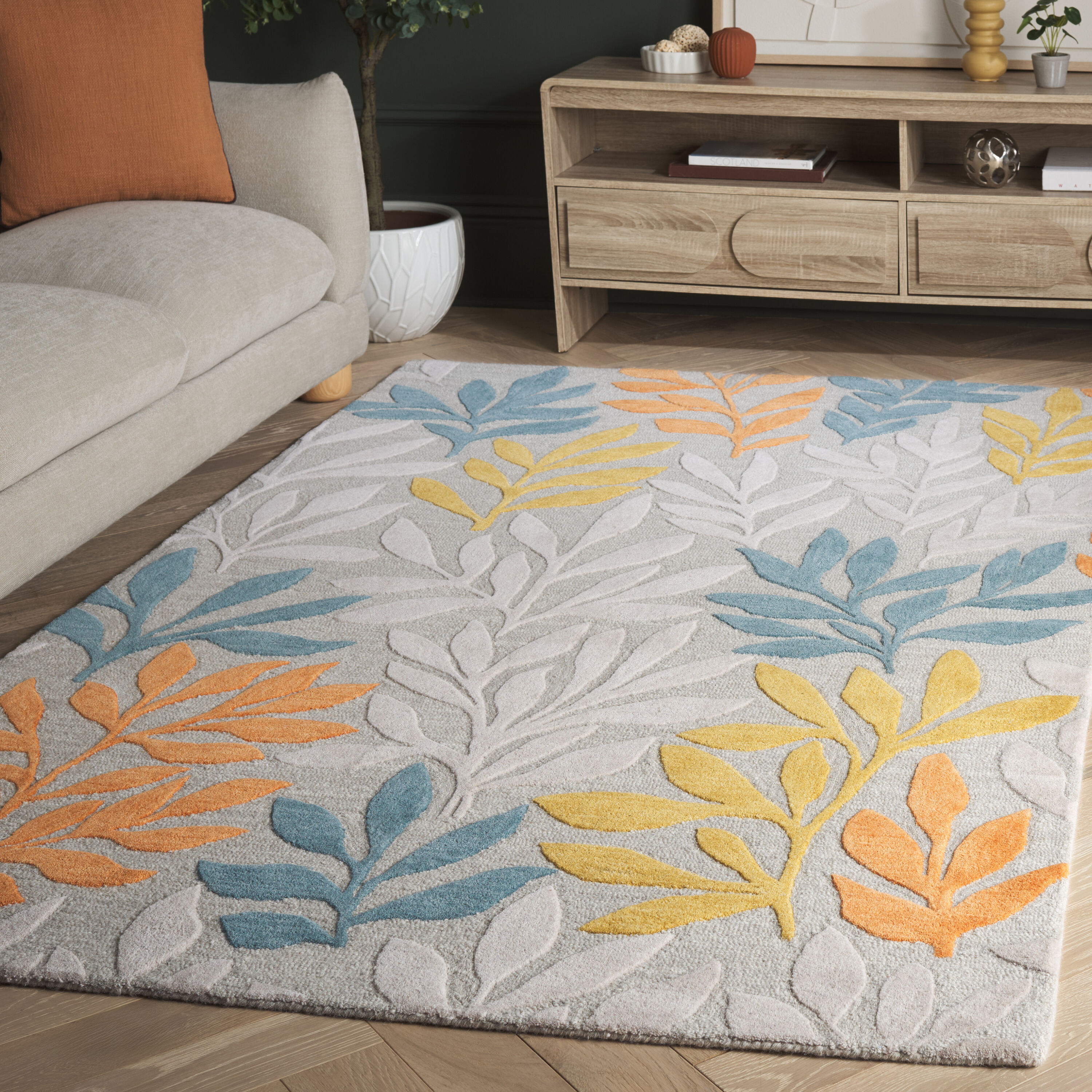  Jardin 158 Gray/Blue Contemporary 4Ft x 6Ft Small Rectangle Rug