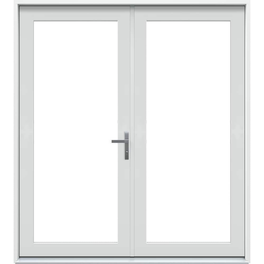 JELD-WEN LOWOLJW252000464 F-4500 72-in x 80-in x 4-9/16-in Jamb Modern White Fiberglass Left-hand inswing French Patio Door with Low-E Glass