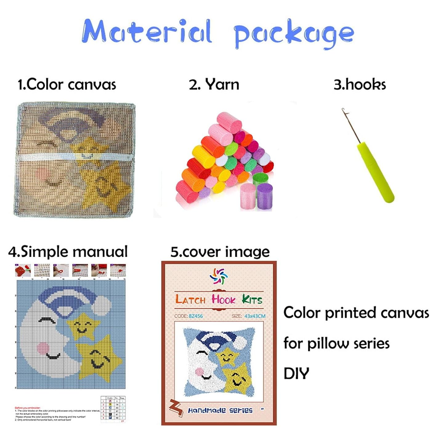 Aoibox  Ship Anchor Latch Hook Pillow Kit with Printed Canvas Crochet Hook Yarn and Instructions