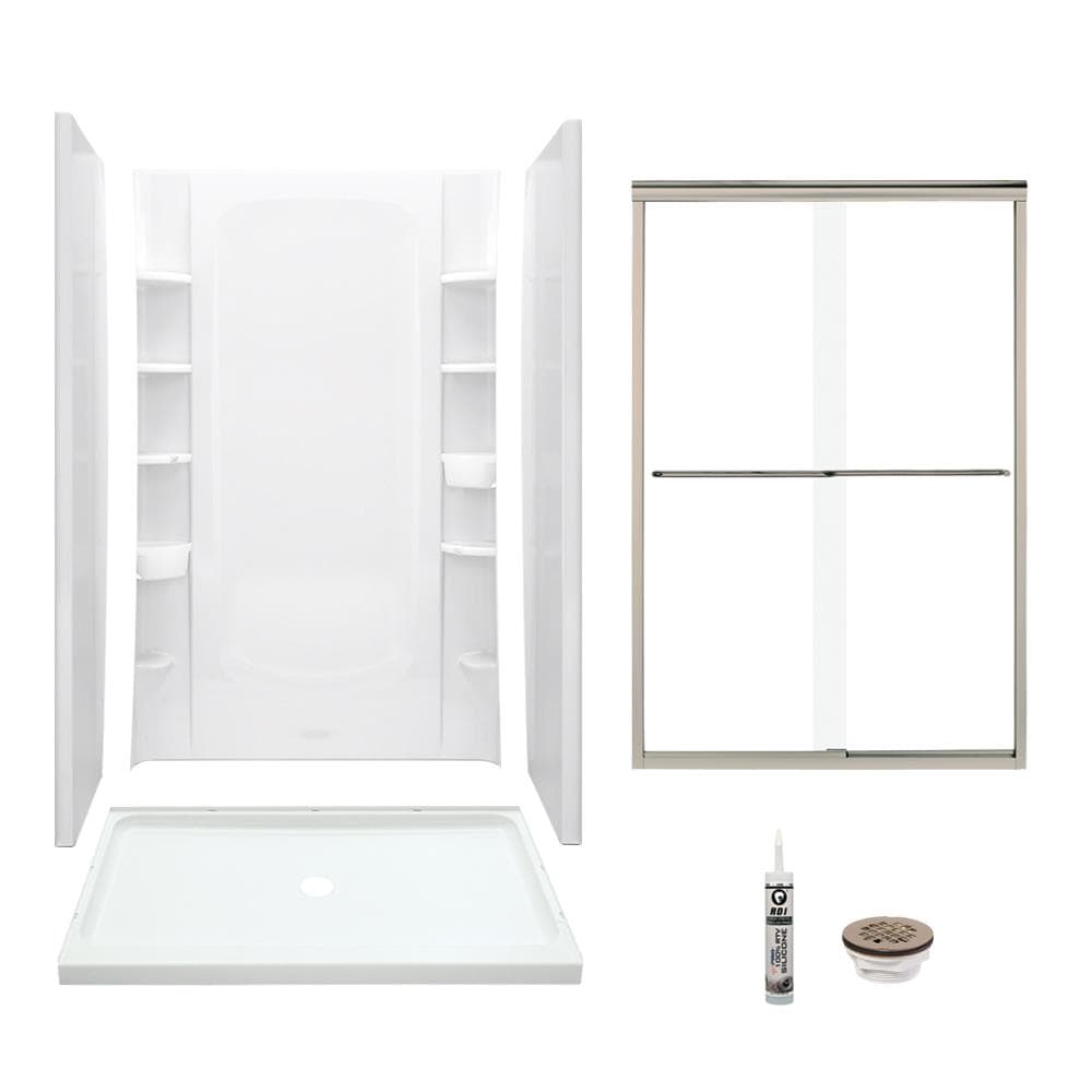 Store+ White 5-Piece 34-in x 48-in x 76-in Alcove Shower Kit (Center Drain) Drain Included | - Sterling 7232-5475NC-B-0